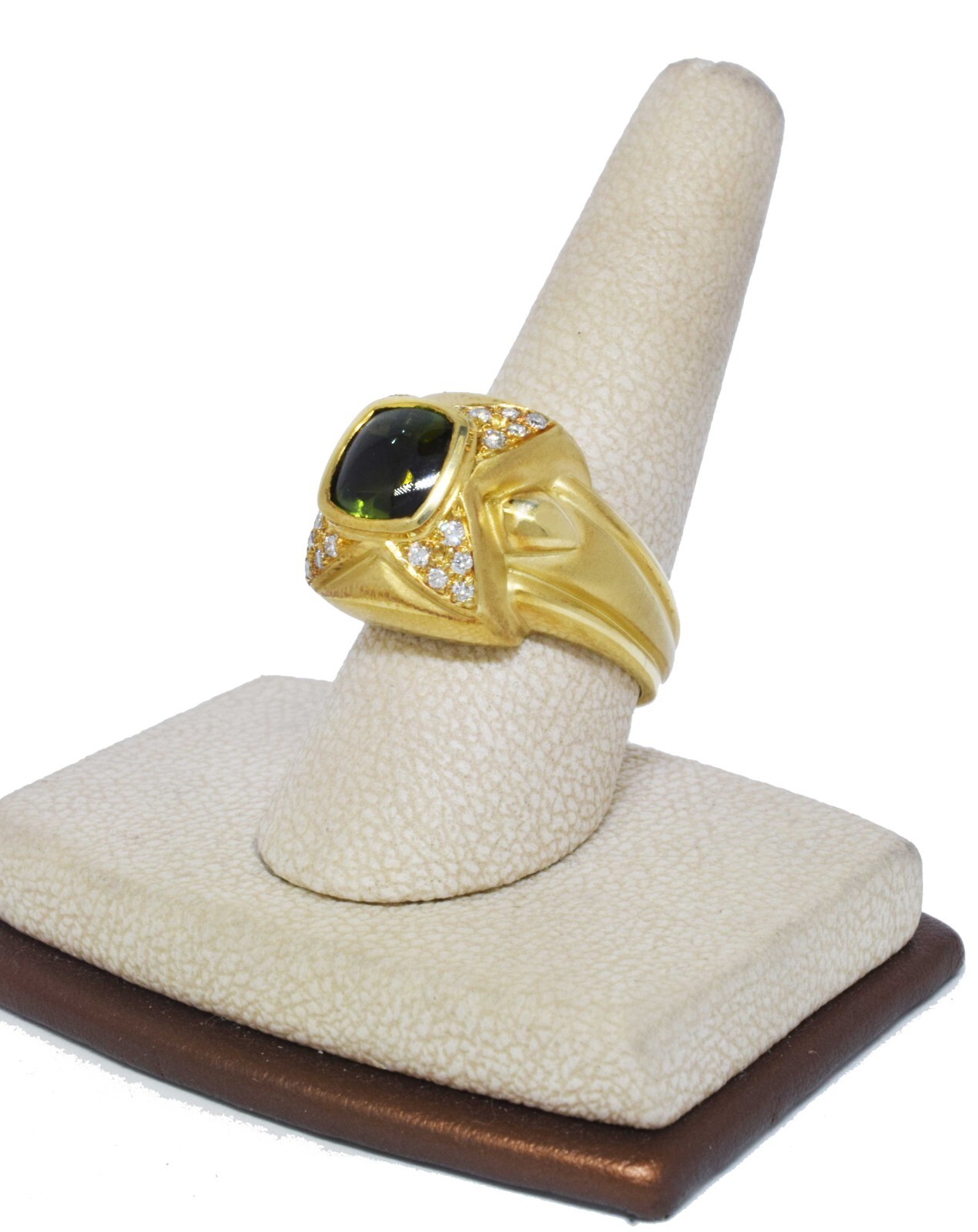 Kimberlee Teti 18k Yellow Gold Green Cabochon Tourmaline & Diamond Ring Size 7.5