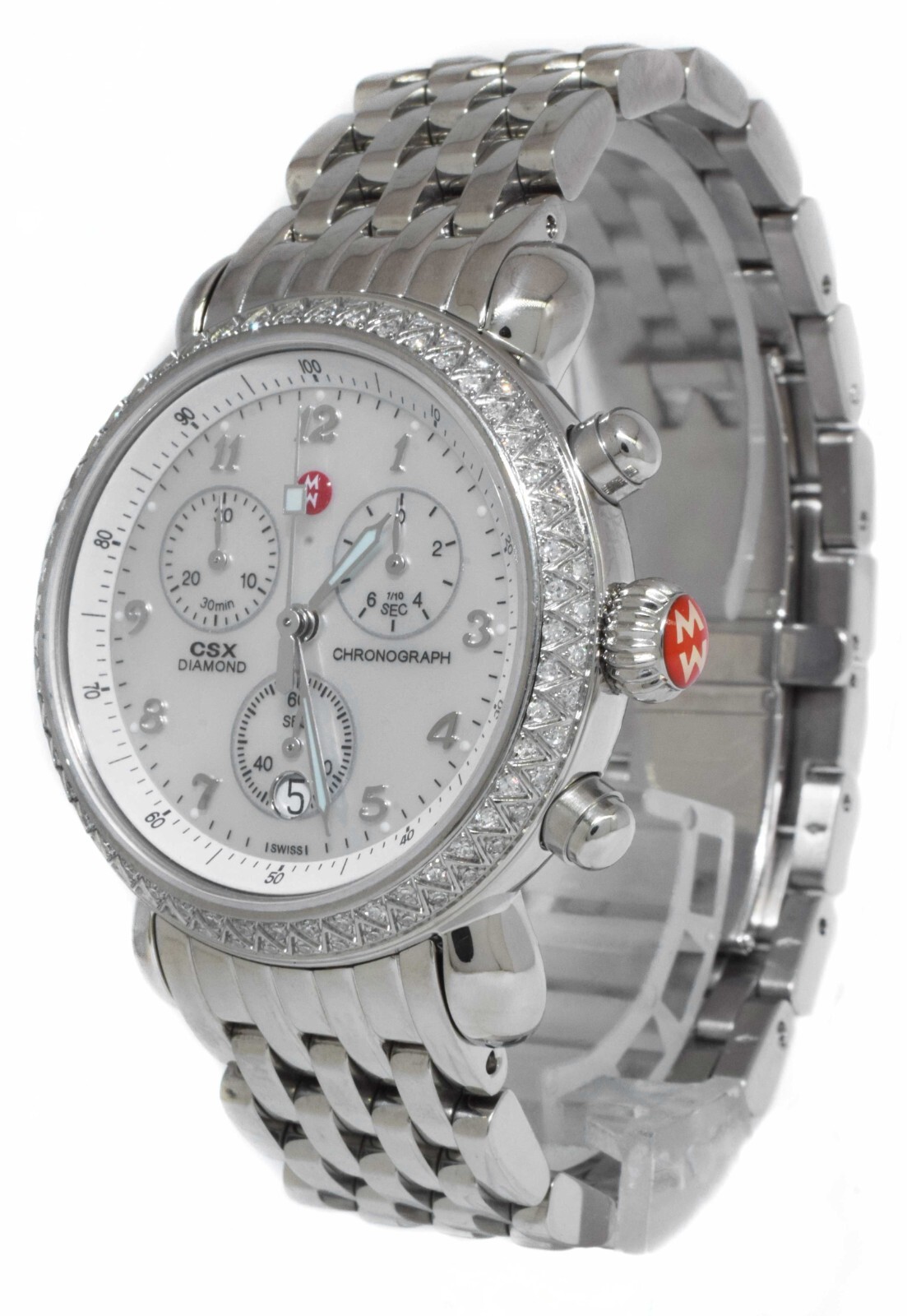 Michele CSX Diamond Chronograph Steel MOP Ladies 36mm Quartz Watch MW03C01