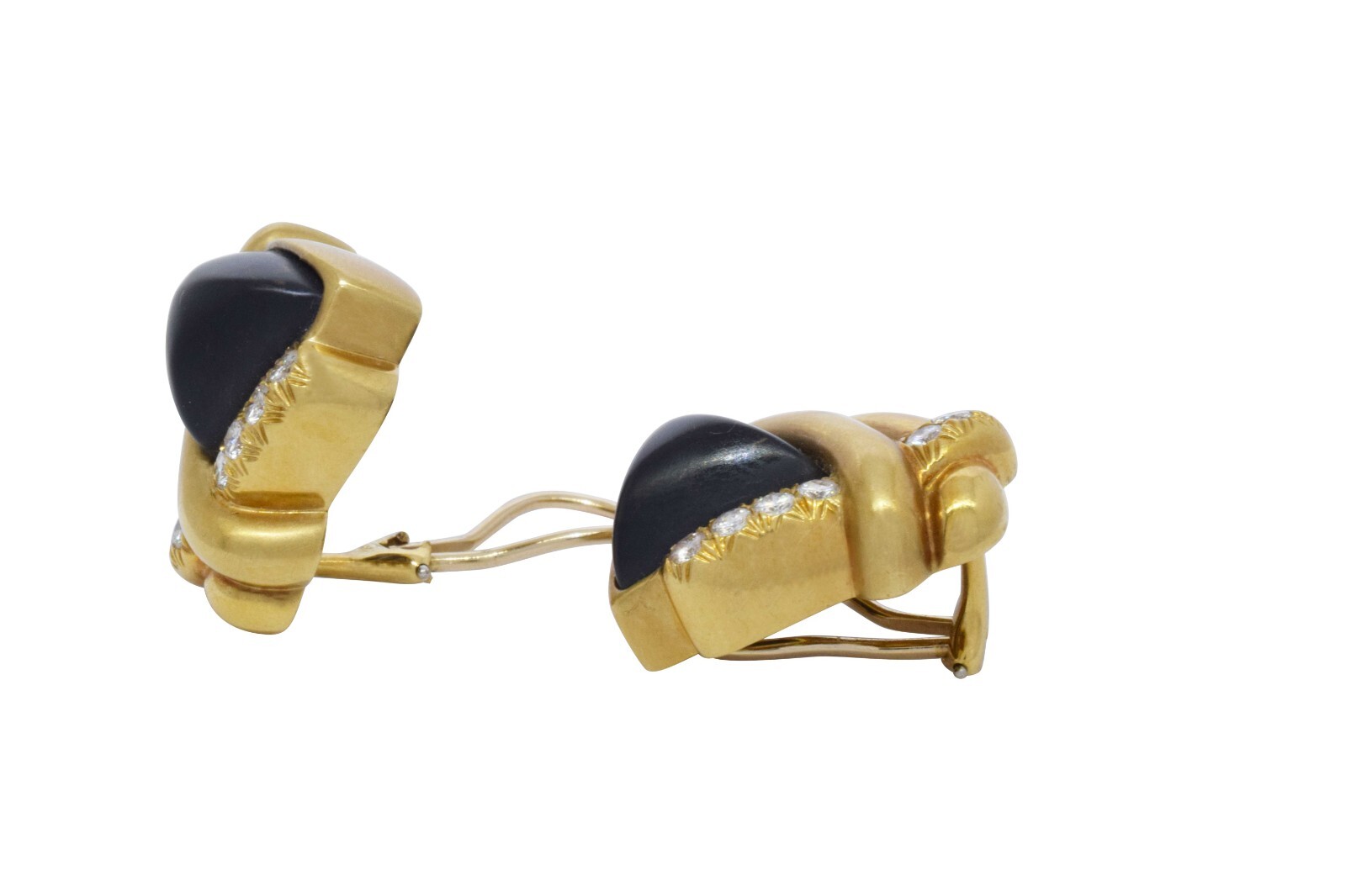 Ladies 18k Yellow Gold  "MARLENE STOWE" Wood & Diamond Earrings Omega Backs