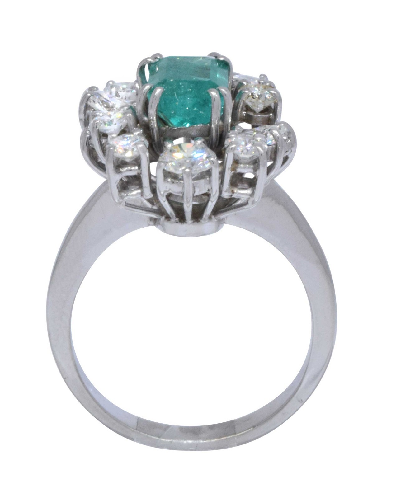 Ladies Diamond & Emerald Ring 18k White Gold Size 6.5