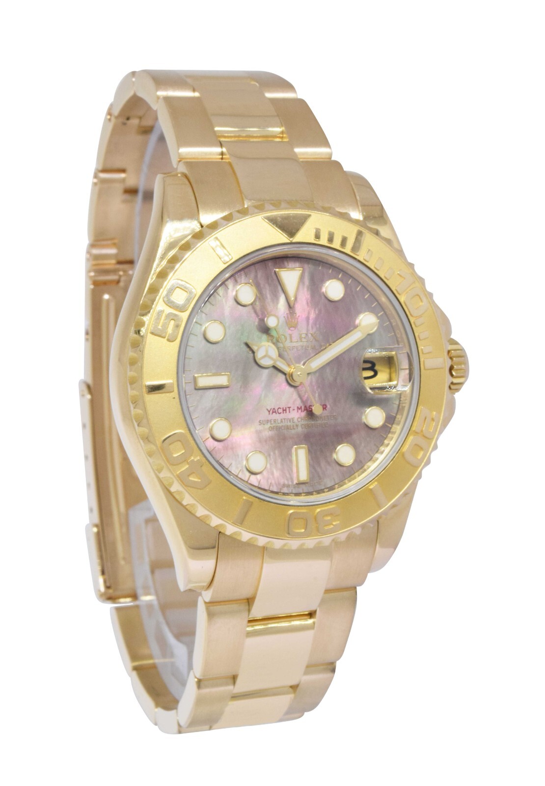 Rolex Yacht-Master 18k Yellow Gold Tahitian MOP Dial 35mm Watch B/P Z 168628