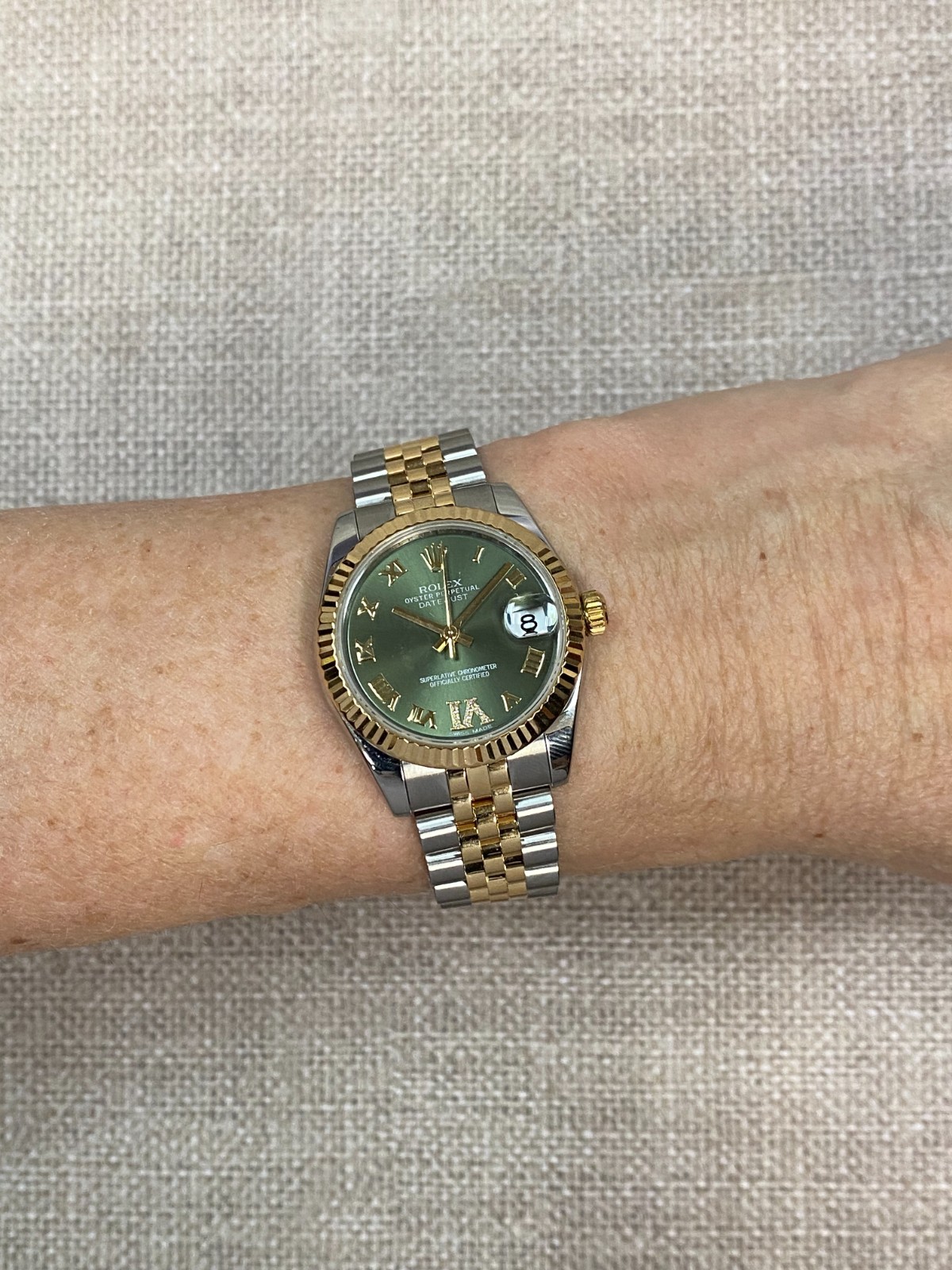 Rolex Datejust 18k Yellow Gold/Steel Olive Green Diamond VI 31mm Watch 178273