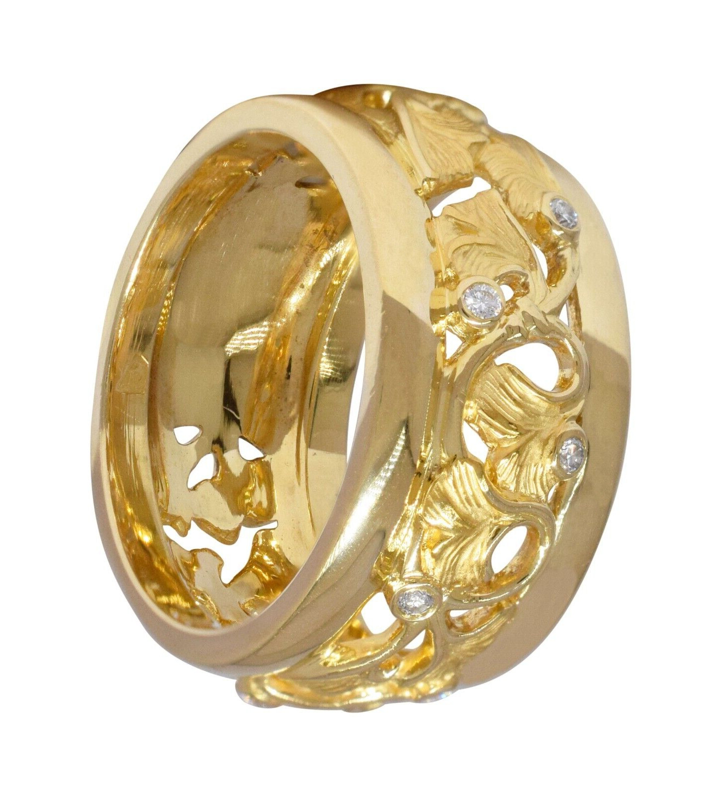 Carrera Y Carrera 18k Yellow Gold Floral Motif & Diamond Band Ring Size 7.25