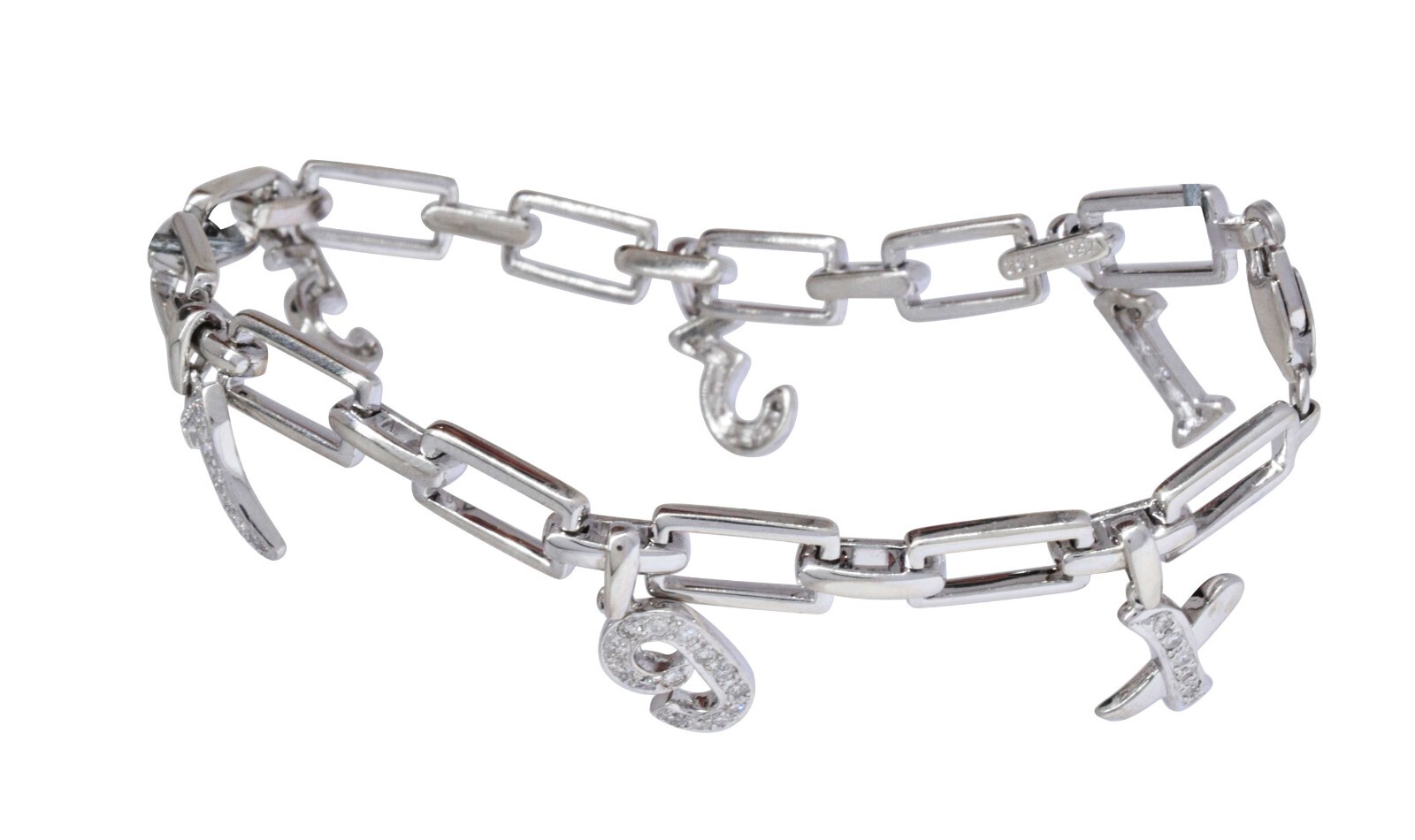 18k White Gold & Diamond Bracelet with Dangling Numbers