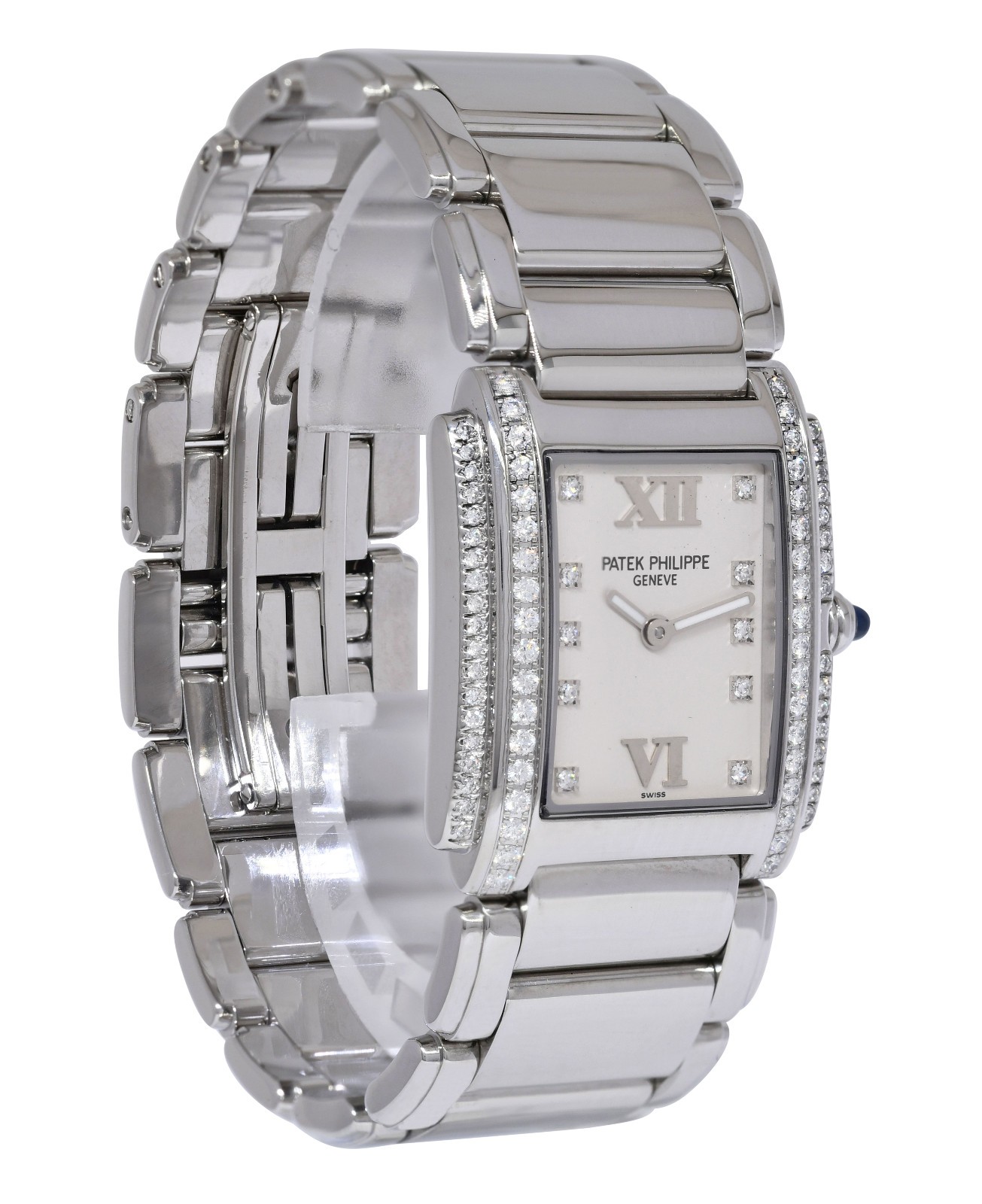 Patek Philippe Twenty~4 Steel & Double Row Diamond Timeless White Watch 24 4910