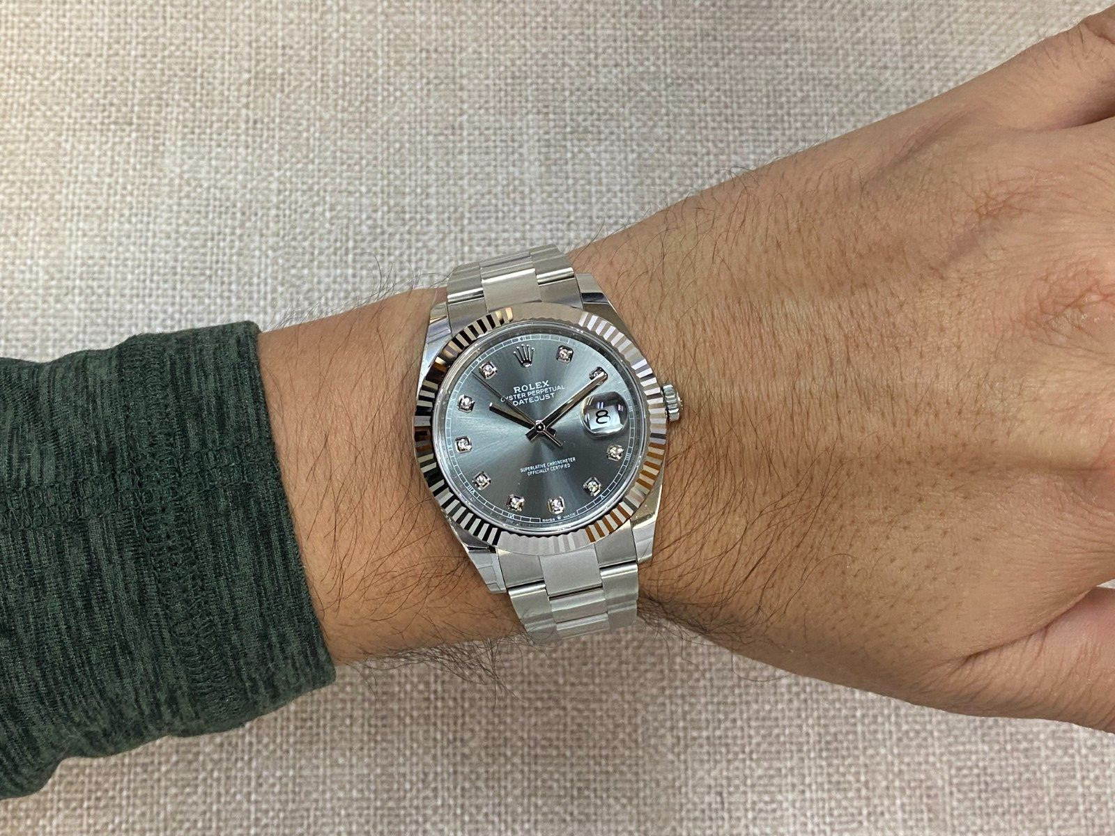 Rolex Datejust 41 Steel 18k WG Rhodium Diamond Dial Watch B/P '21 126334