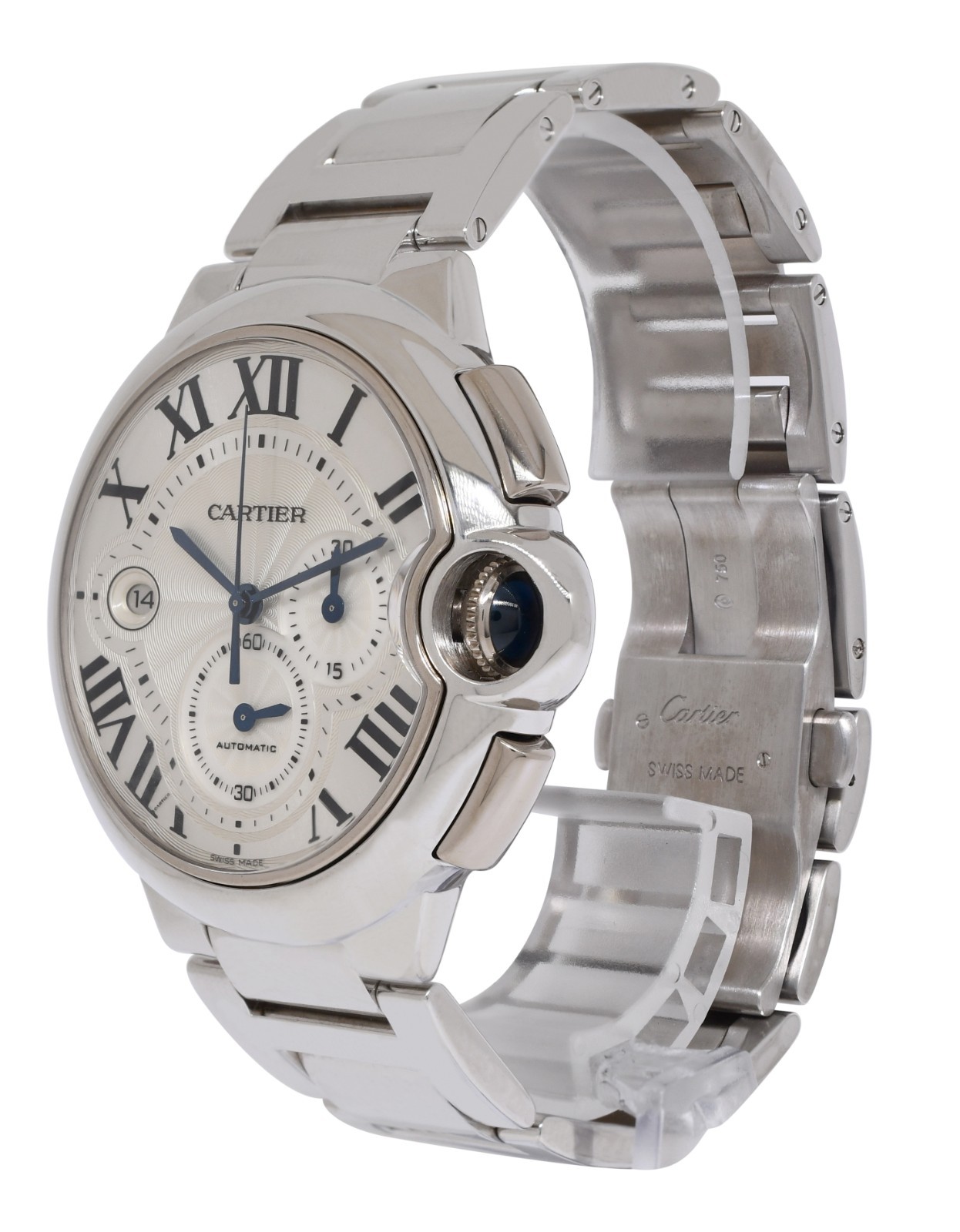 Cartier Ballon Bleu 44mm 18k White Gold Chrono Automatic Watch W6920031 3195