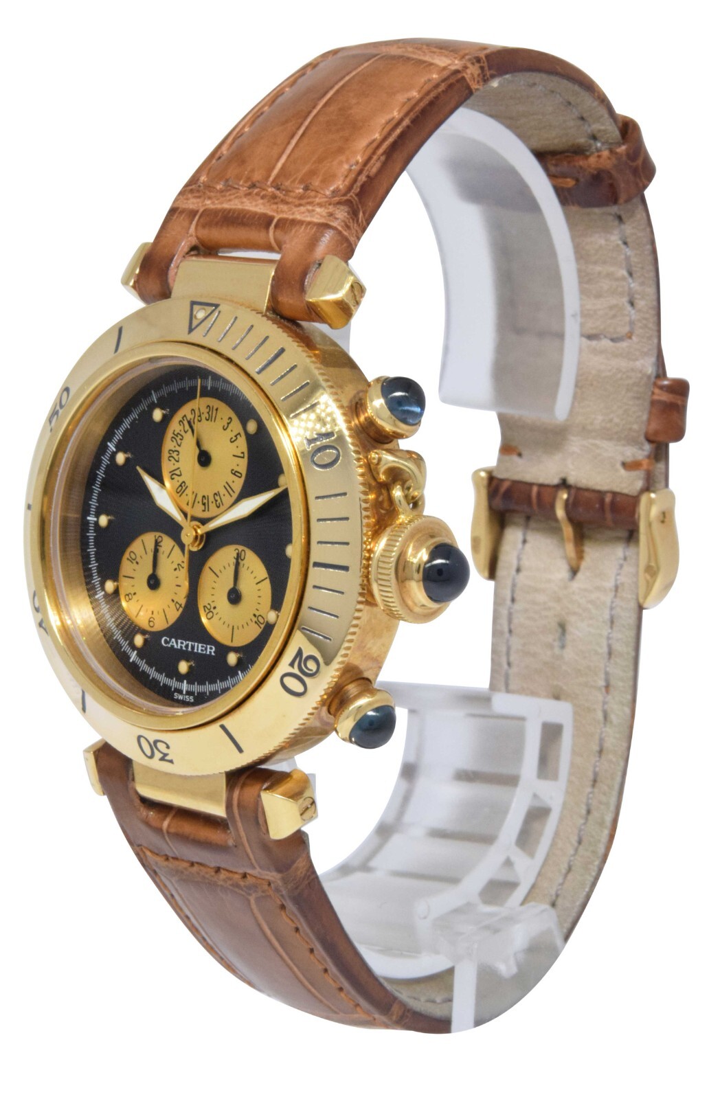 Cartier Pasha 35mm Chronograph 18K Yellow Gold Quartz Mens Wrist Watch 1353
