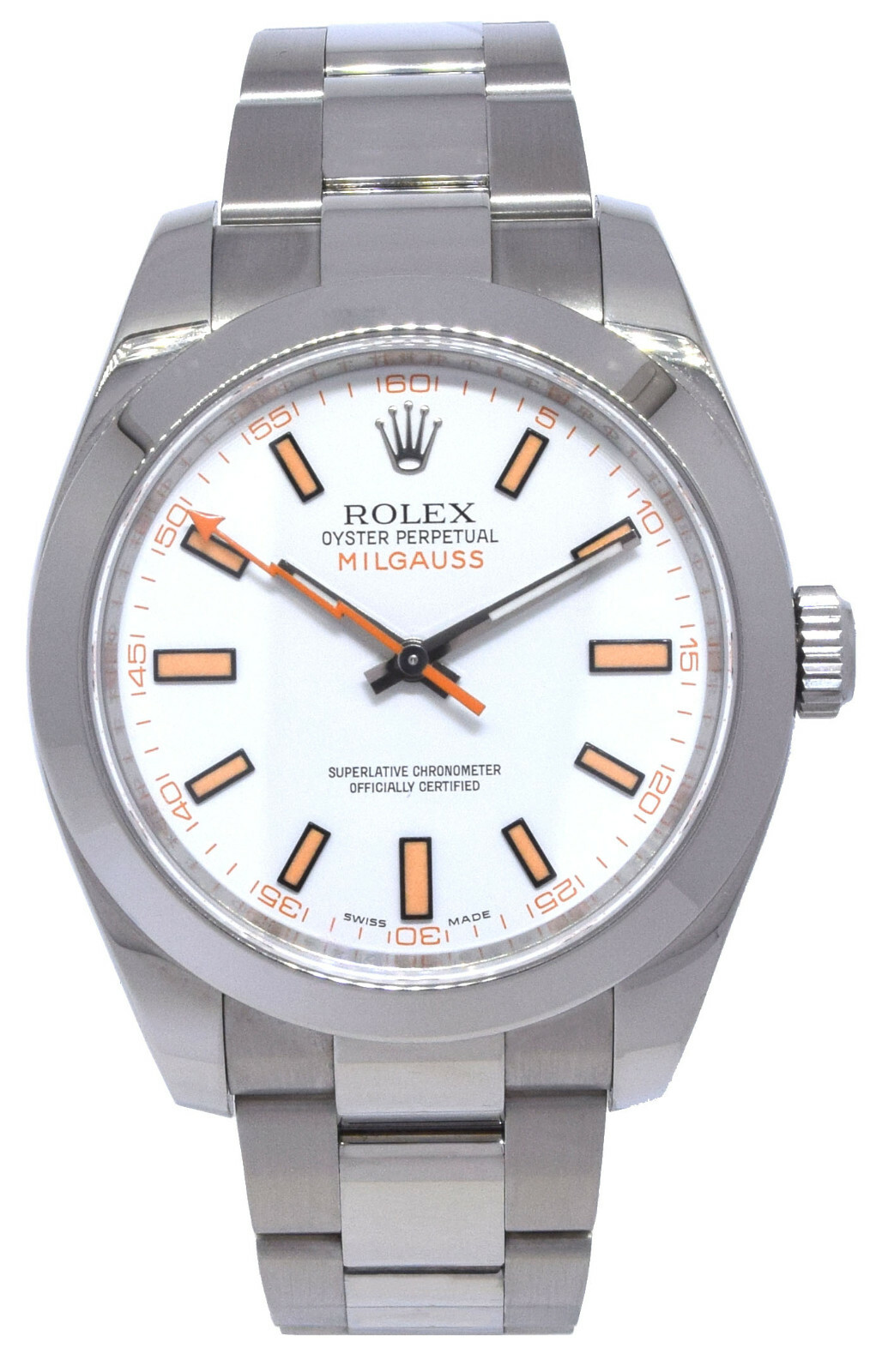 Rolex Milgauss Stainless Steel White Dial Oyster Mens 40mm Watch +Card V 116400