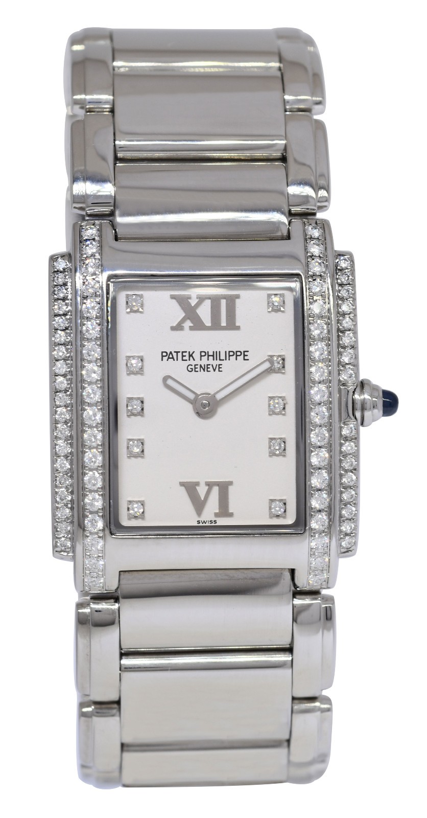 Patek Philippe Twenty~4 Steel & Double Row Diamond Timeless White Watch 24 4910