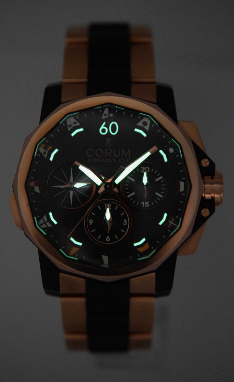 Corum Admirals Cup Challenge 44 Split Chronograph 18k RG Watch B/P 60923.165605