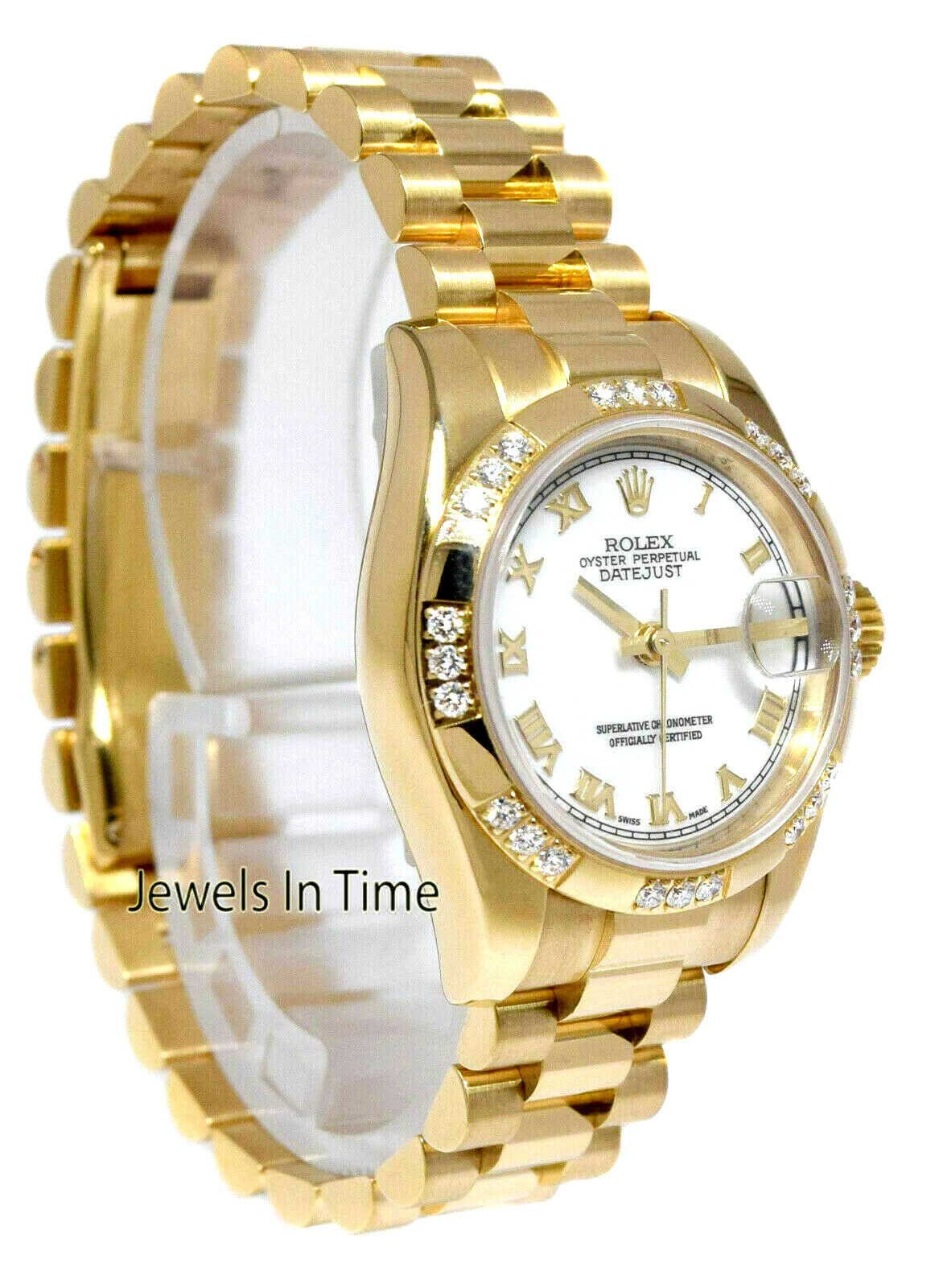 Rolex Datejust President 18k YG White Roman w/Diamonds Ladies 26mm Watch 179368 Rolex Datejust President 18k YG White Roman w/Diamonds Ladies 26mm Watch 179368