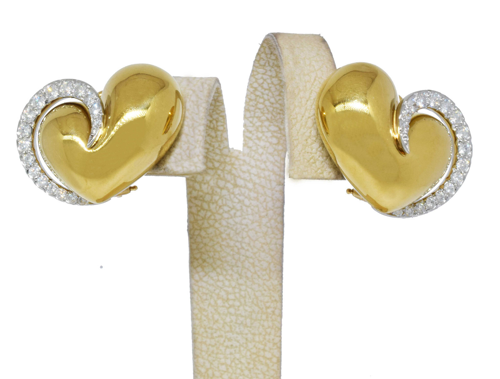 Diana Vincent 18k Yellow Gold & Platinum 1.30ct Diamond Heart Earrings