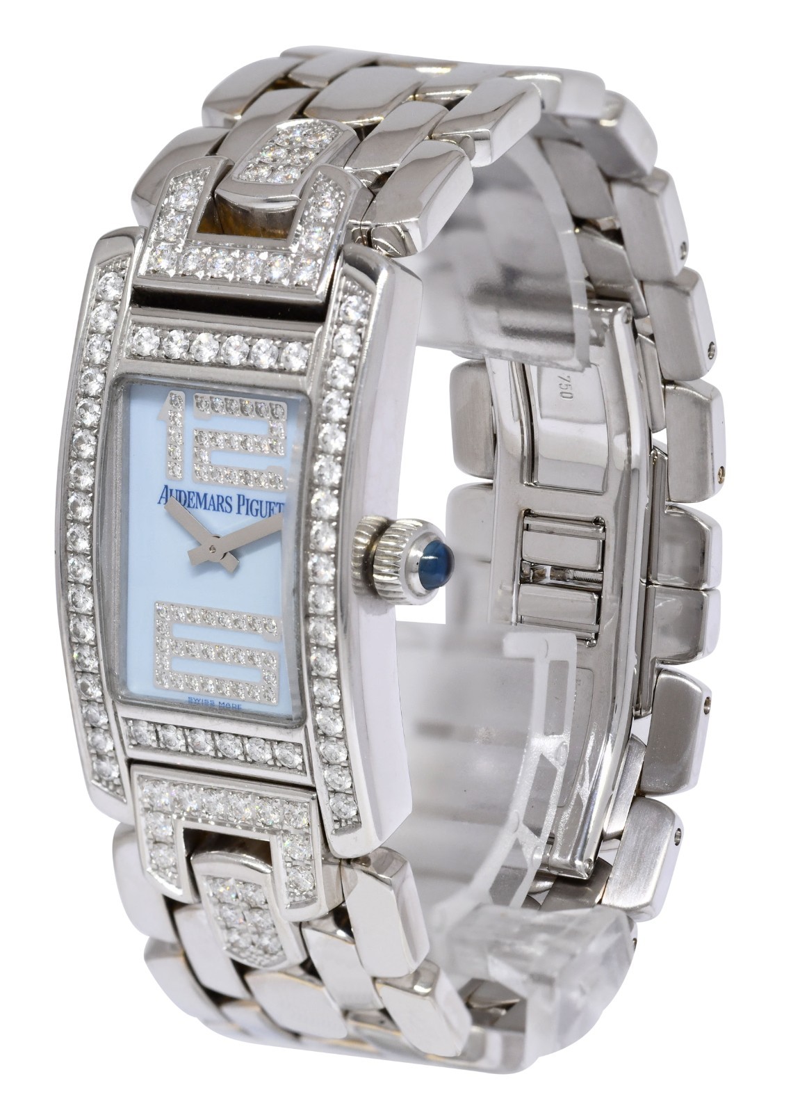 Audemars Piguet Promesse 18k White Gold Blue Diamond Ladies Watch B/P 67346BC
