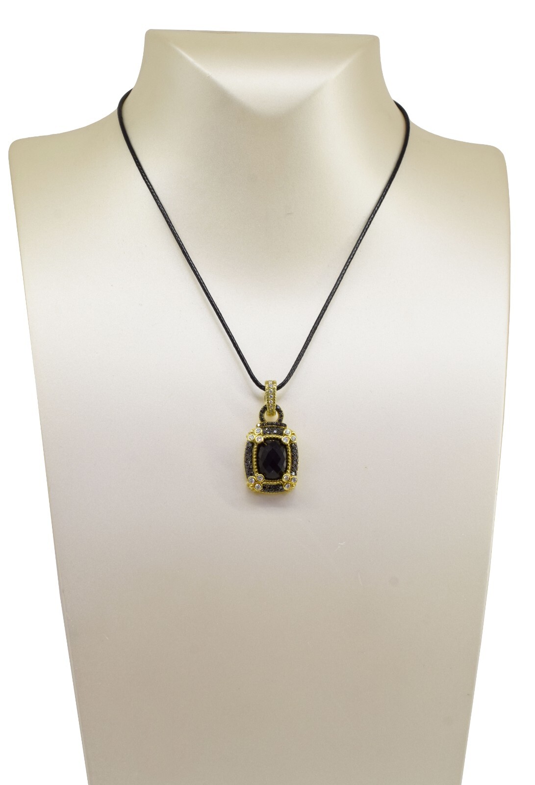 Judith Ripka 18k Yellow Gold Onyx Black & White Diamond Pendant