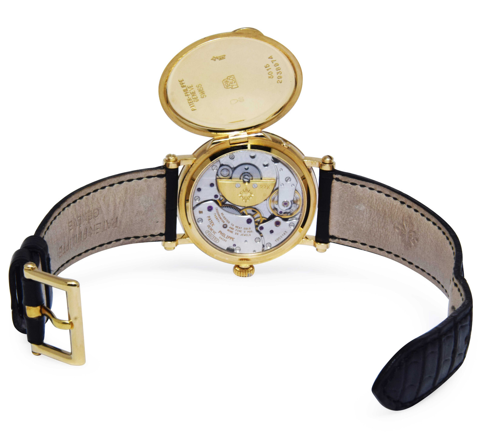 Patek Philippe 5015 Complications 18k YG Mens 35mm White Dial Watch 5015J