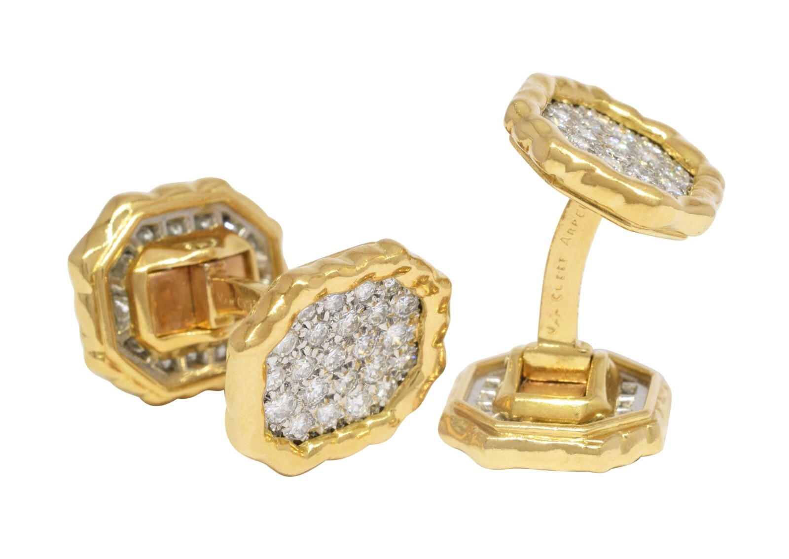 Van Cleef & Arpels Vintage 18k Yellow Gold & Diamond Cufflinks