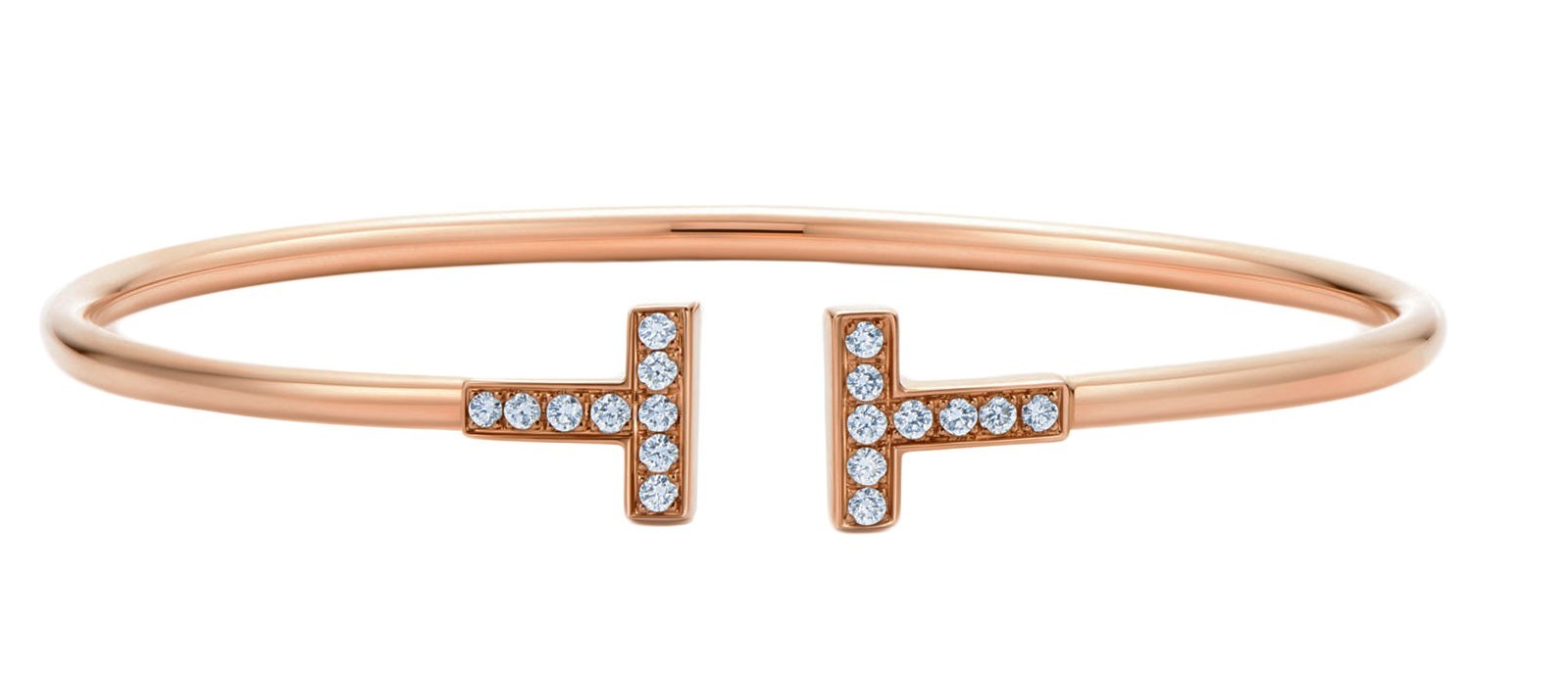 Tiffany & Co. Tiffany T Diamond Wire Bracelet 18k Rose Gold Size Medium