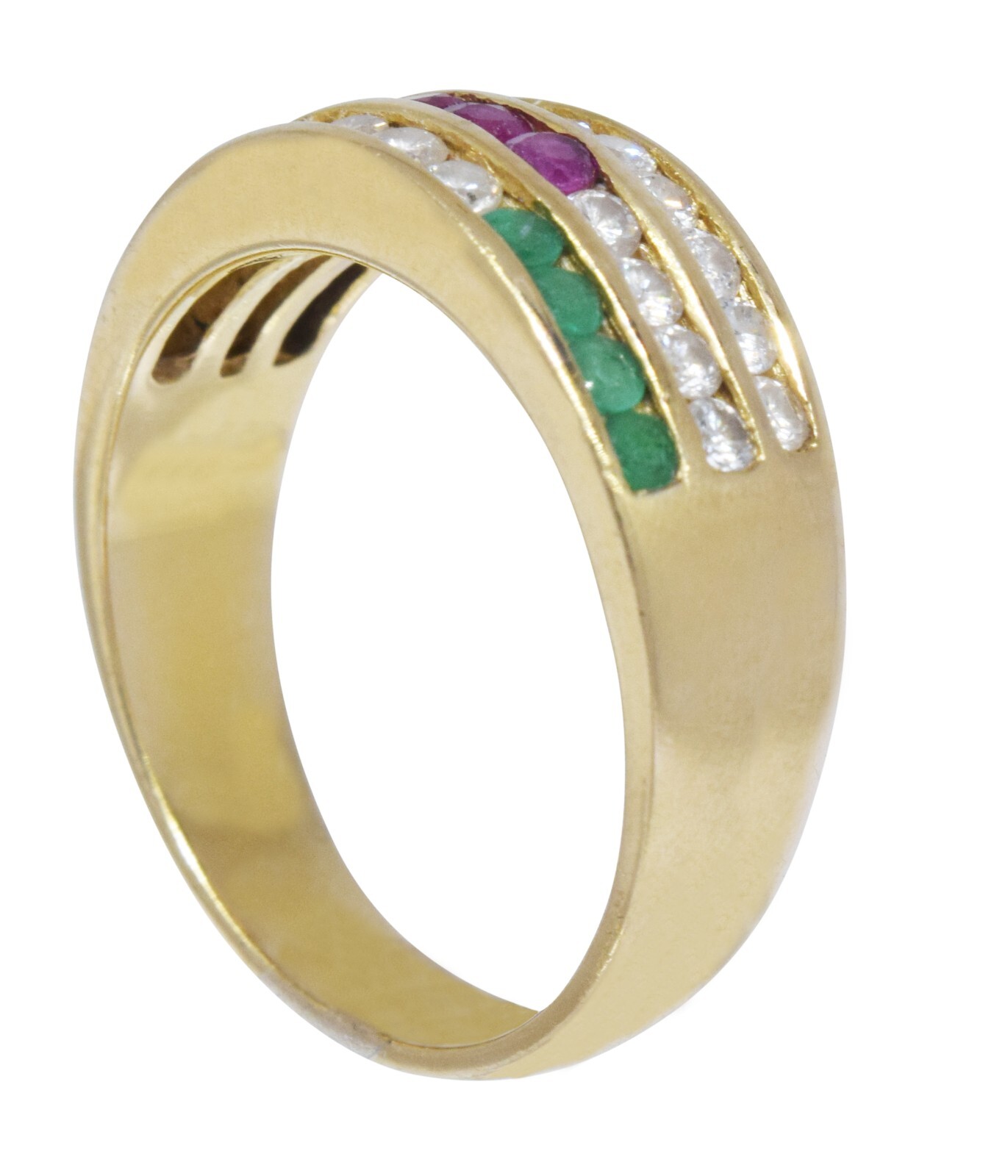 Ladies 18k  Diamond Ruby Sapphire & Emerald Ring 6.5