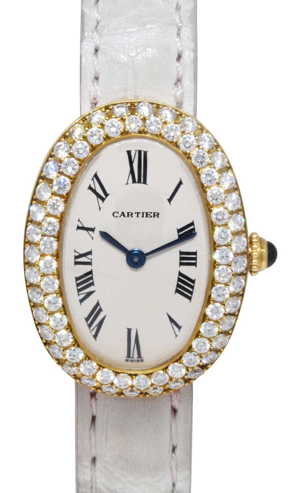 Cartier Baignoire 18k Yellow Gold & Diamond Ivory Dial Ladies Strap Watch 3358