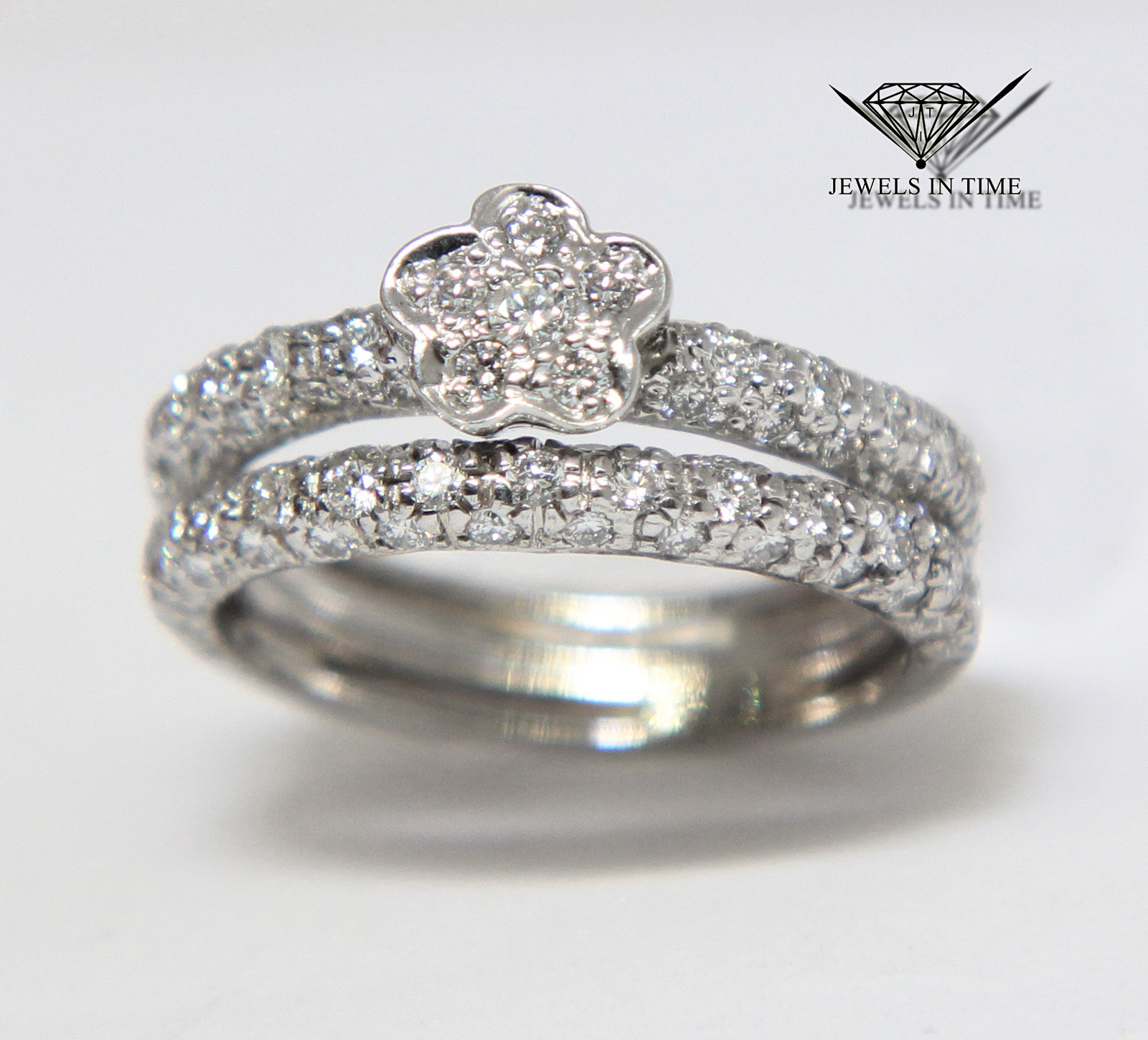 0.90 Carat Pave Diamond & 14k White Gold Ring Size 5.5
