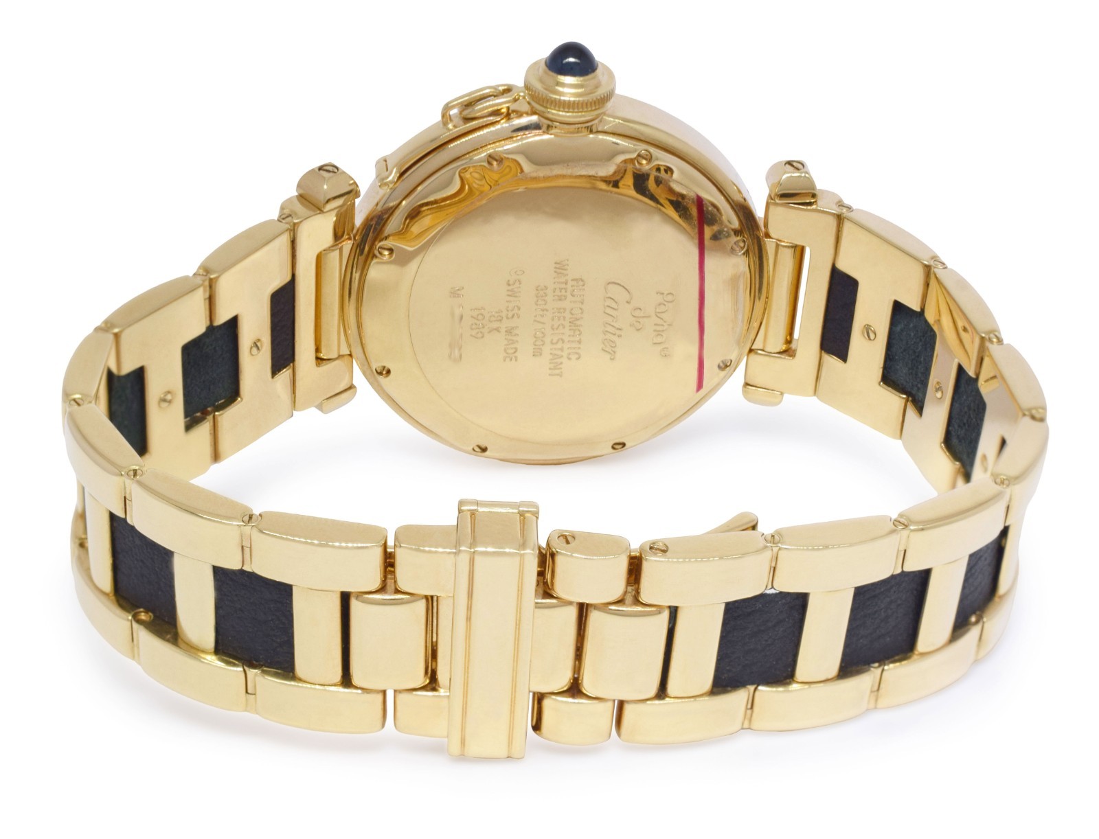 Cartier Pasha 18k Yellow Gold & Leather Mens 38mm Automatic Watch Ref. 1989