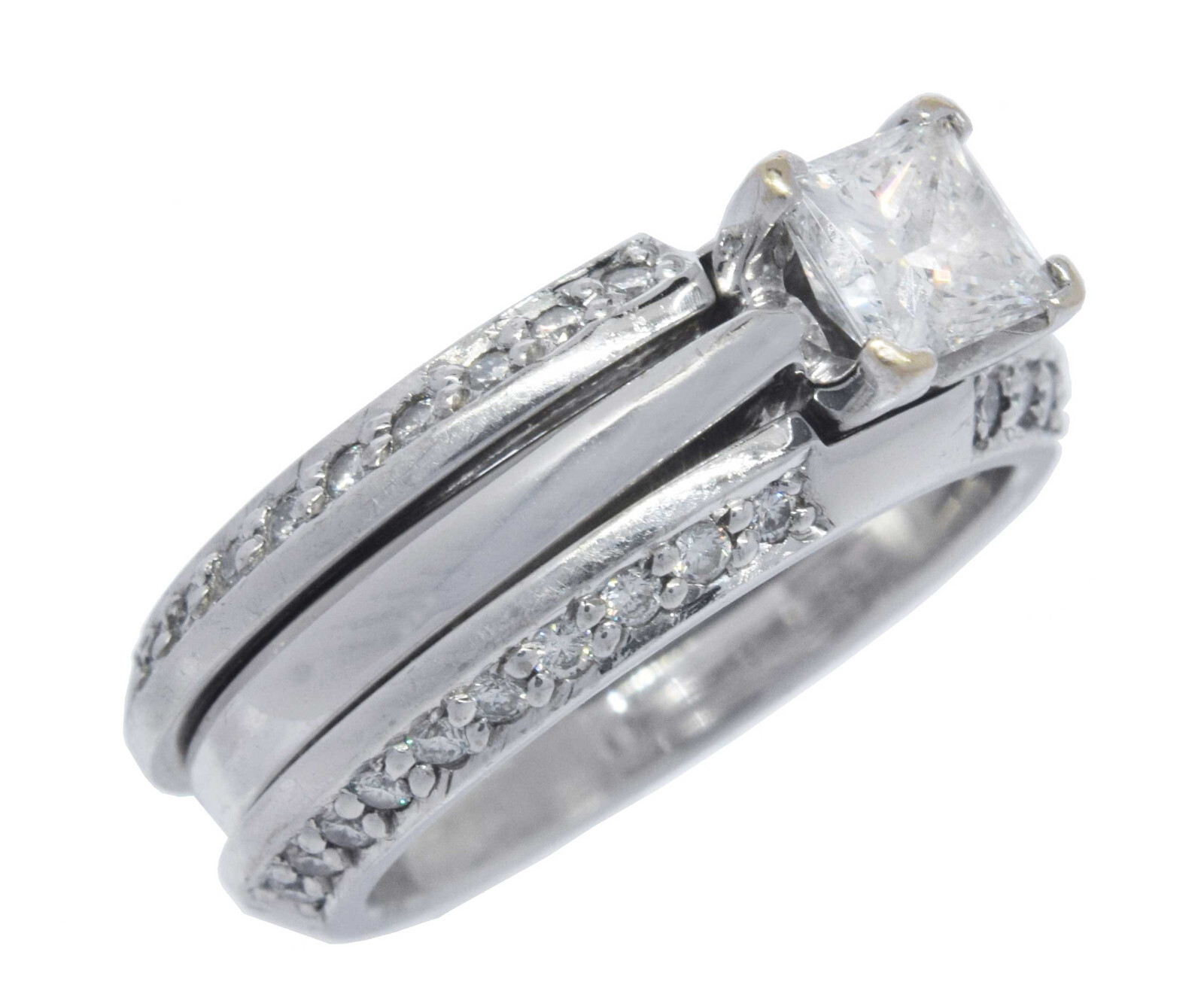 Diamond Ring 18K White Gold .70 CT Princess + Papers 6