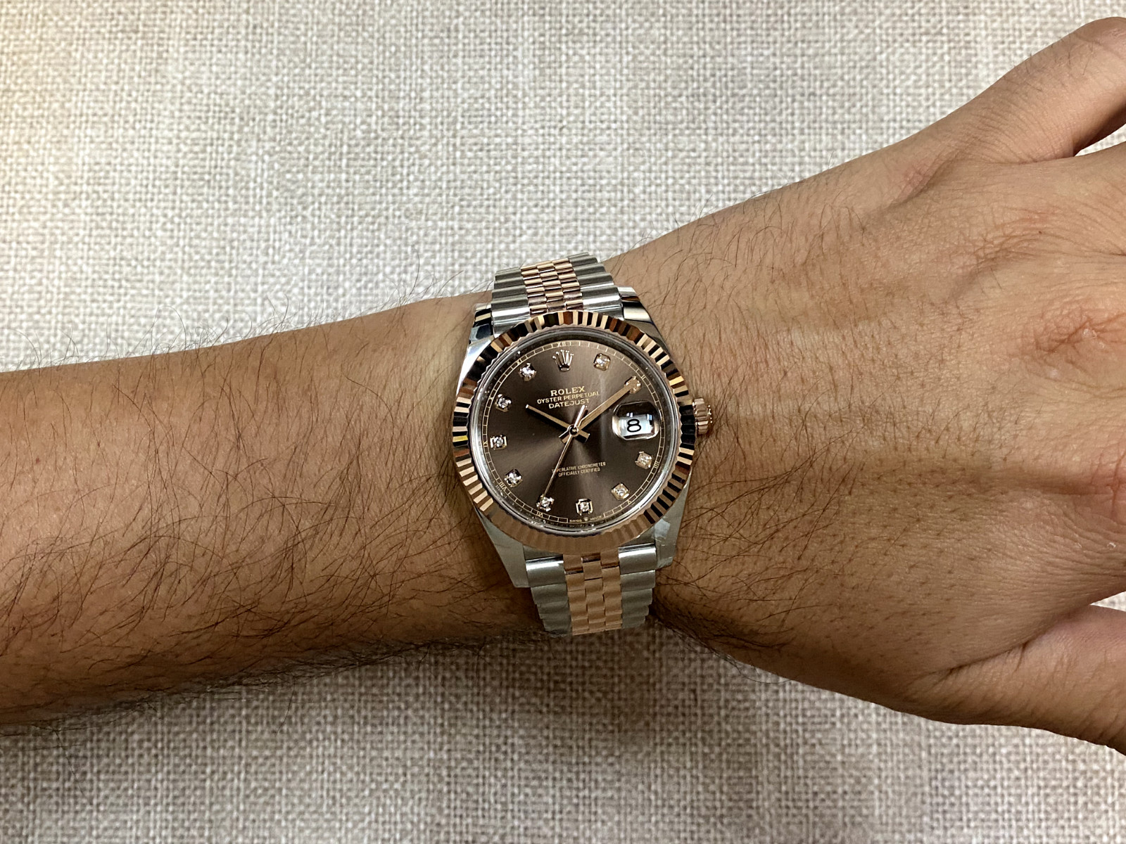 NOS Rolex Datejust 41 18k Rose Gold/Steel Chocolate Diamond Watch B/P '24 126331