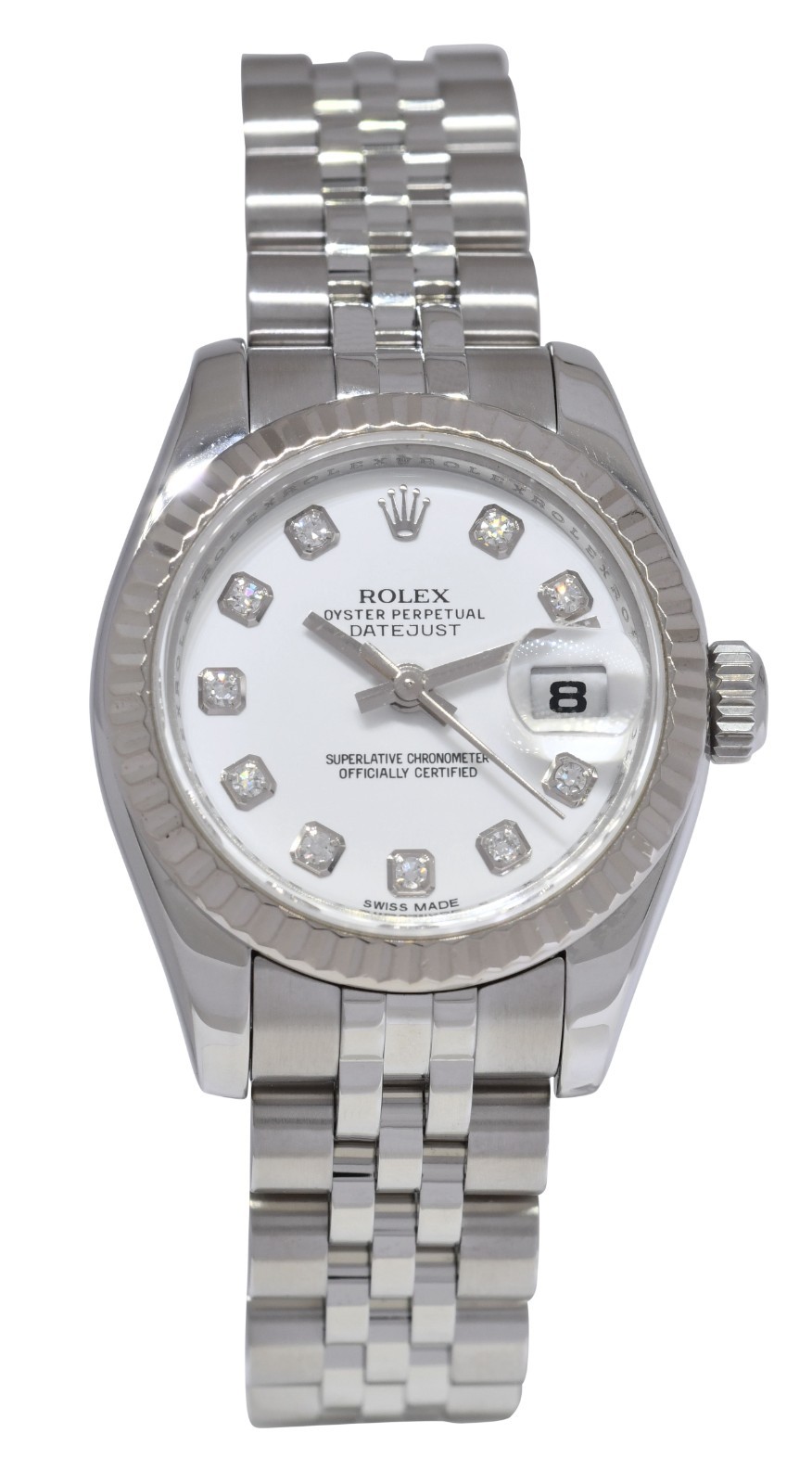 Rolex Datejust Steel/18k Gold Bezel White Diamond Dial 26mm Watch G 179174