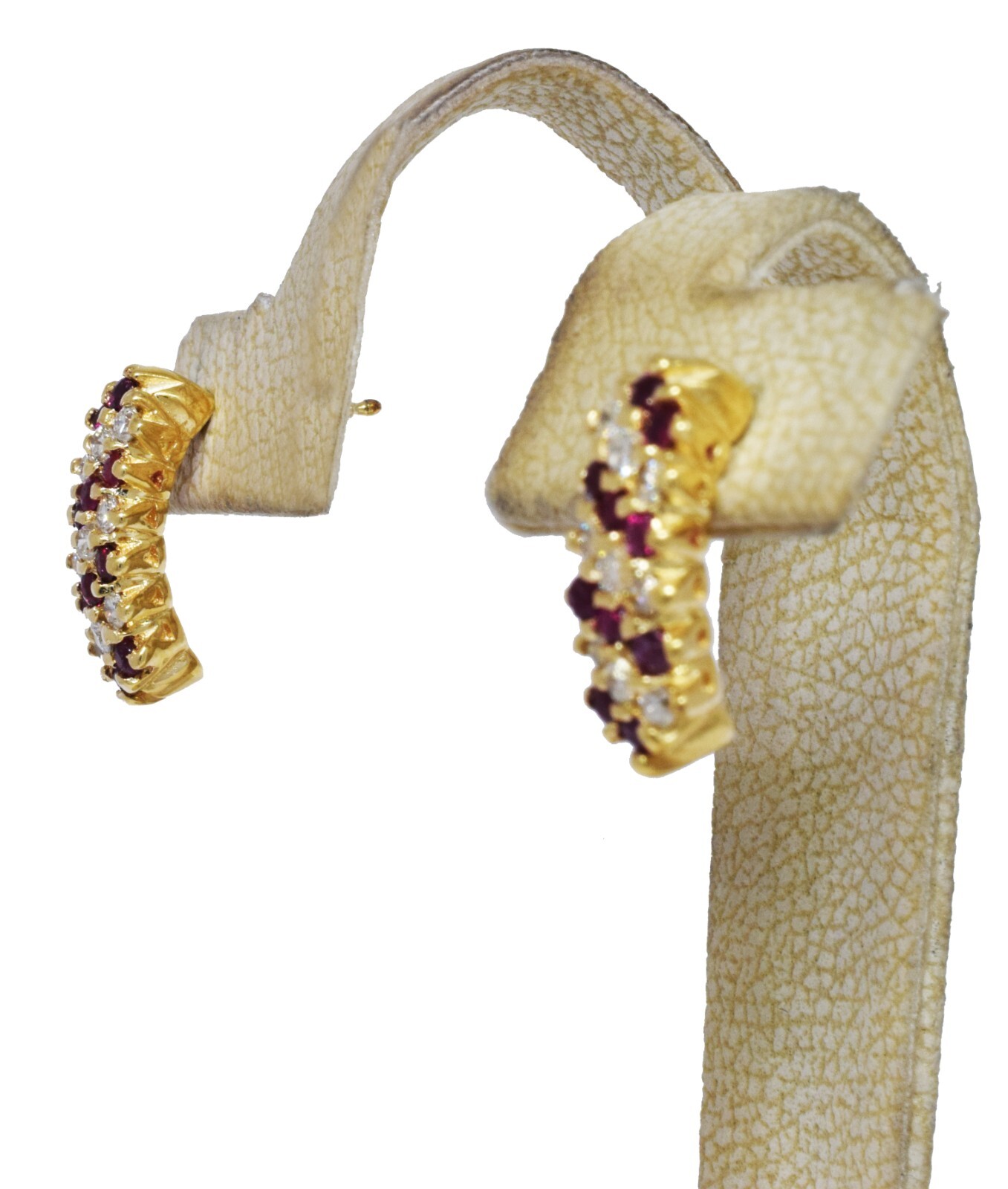 Ladies 14K Yellow Gold Ruby & Diamond Candy Cane Earrings 1.00ct