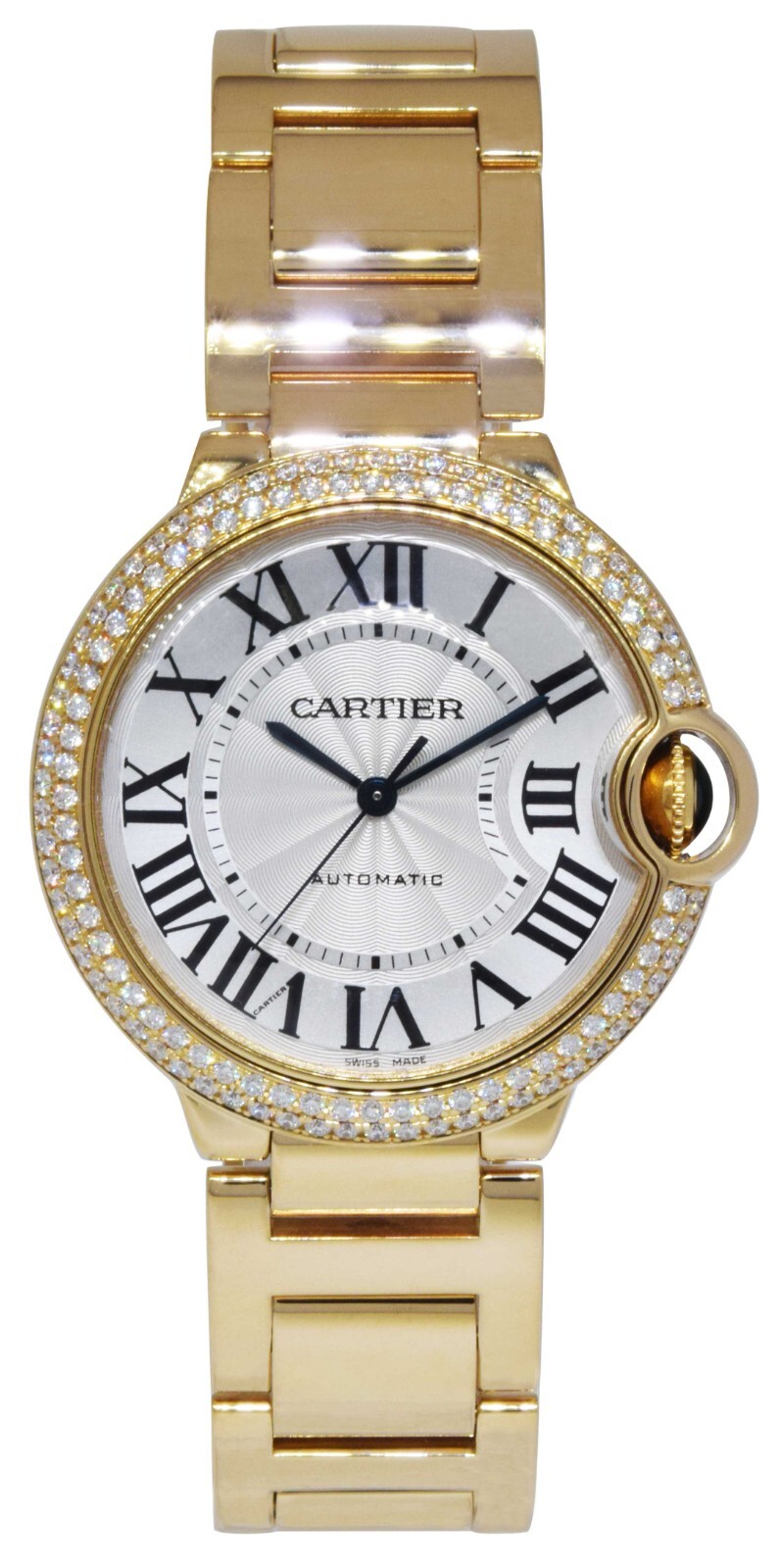 Cartier Ballon Bleu 36mm 18k Yellow Gold Diamond Bezel Watch +Box WE9004Z3 3002