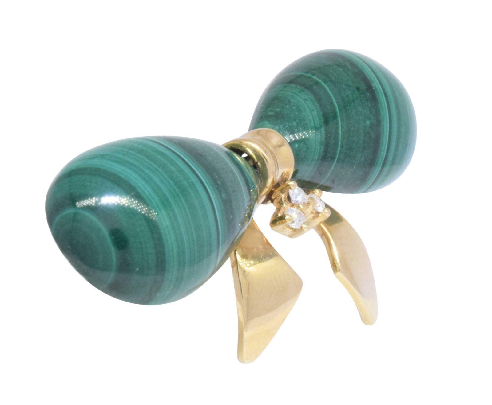 Bow Tie Pin 14k Yellow Gold Diamond & Malachite