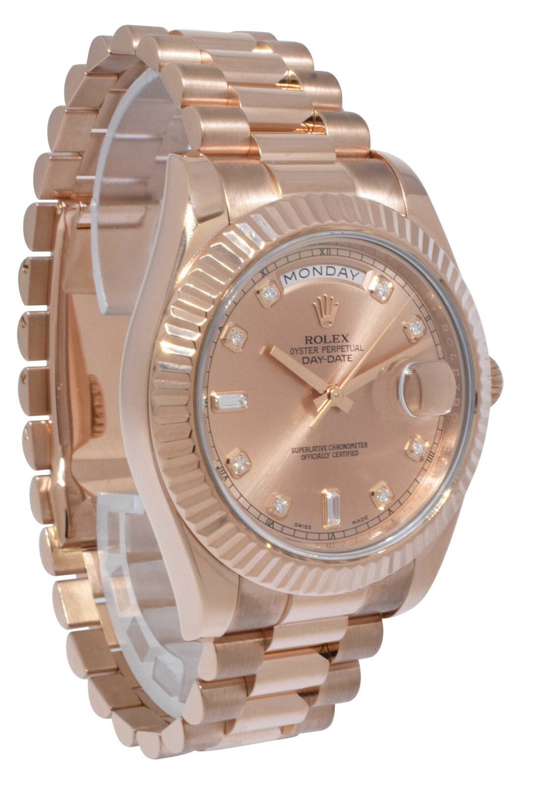 Rolex Day-Date II President 18k RG Pink Diamond Dial Mens Watch 218235