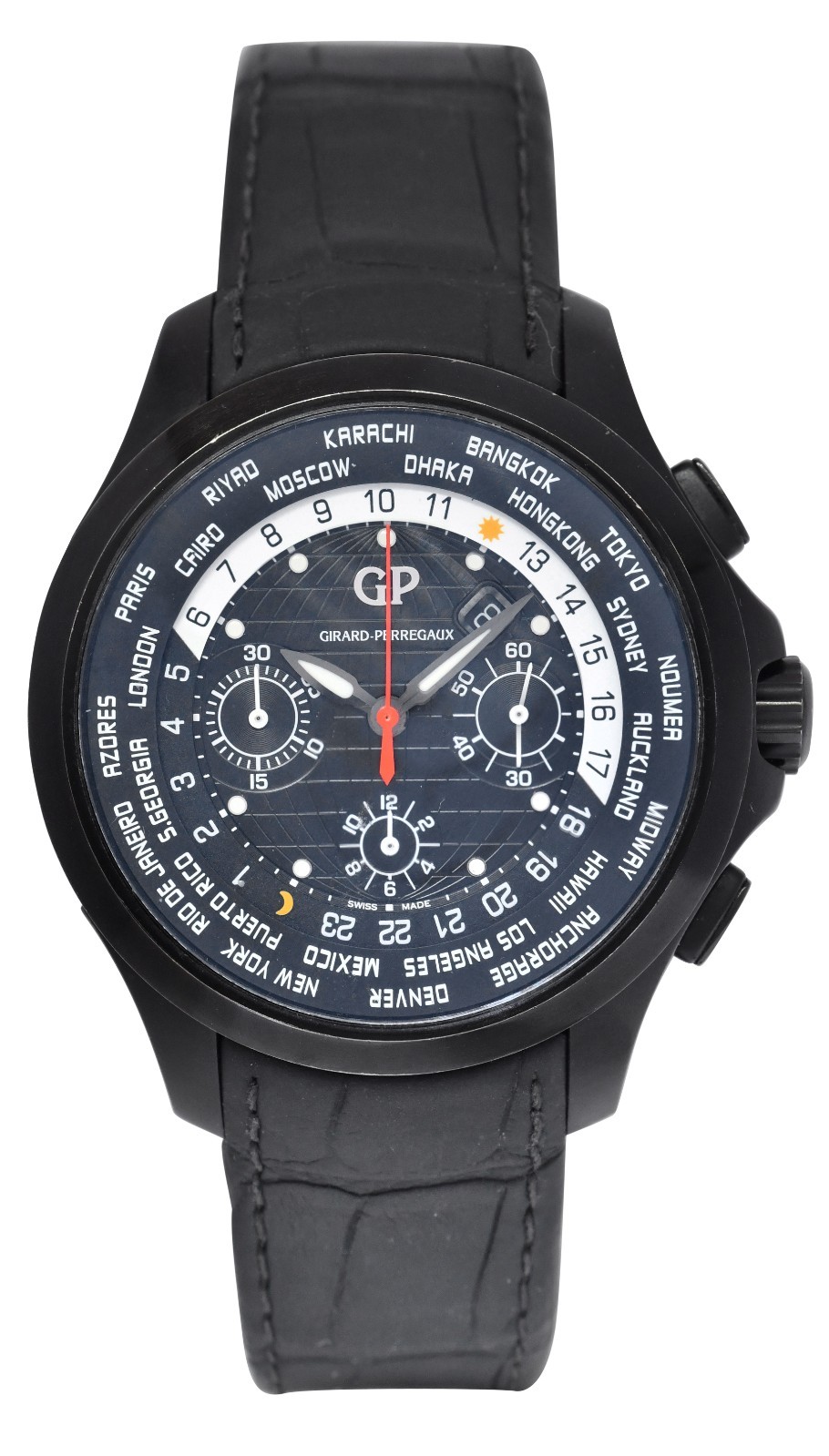 Girard Perregaux Traveller WWTC Chronograph Black Titanium DLC 44mm Watch 49700