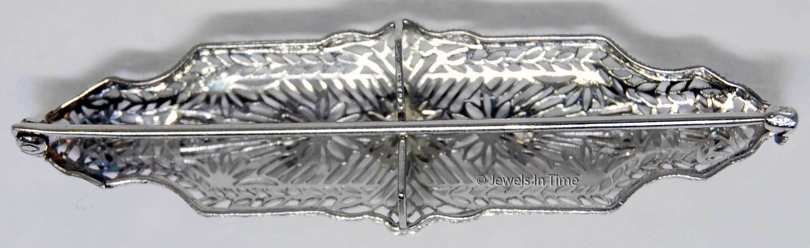 Vintage Filagree Brooch 14k White Gold & Diamonds