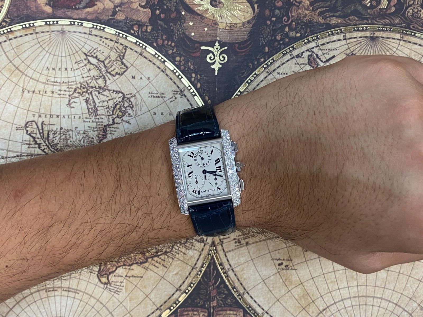 Cartier Tank Francaise Chronoflex Chronograph 18k White Gold Diamond Watch 2367