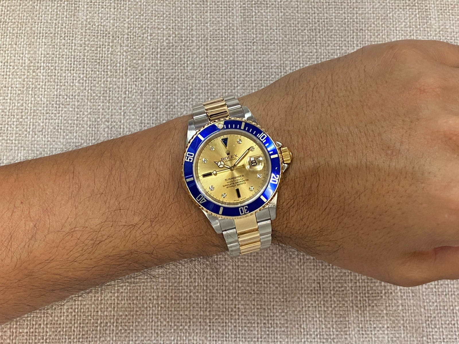 Rolex Submariner 18k Yellow Gold/Steel Serti Diamond 40mm Watch +Papers D 16613