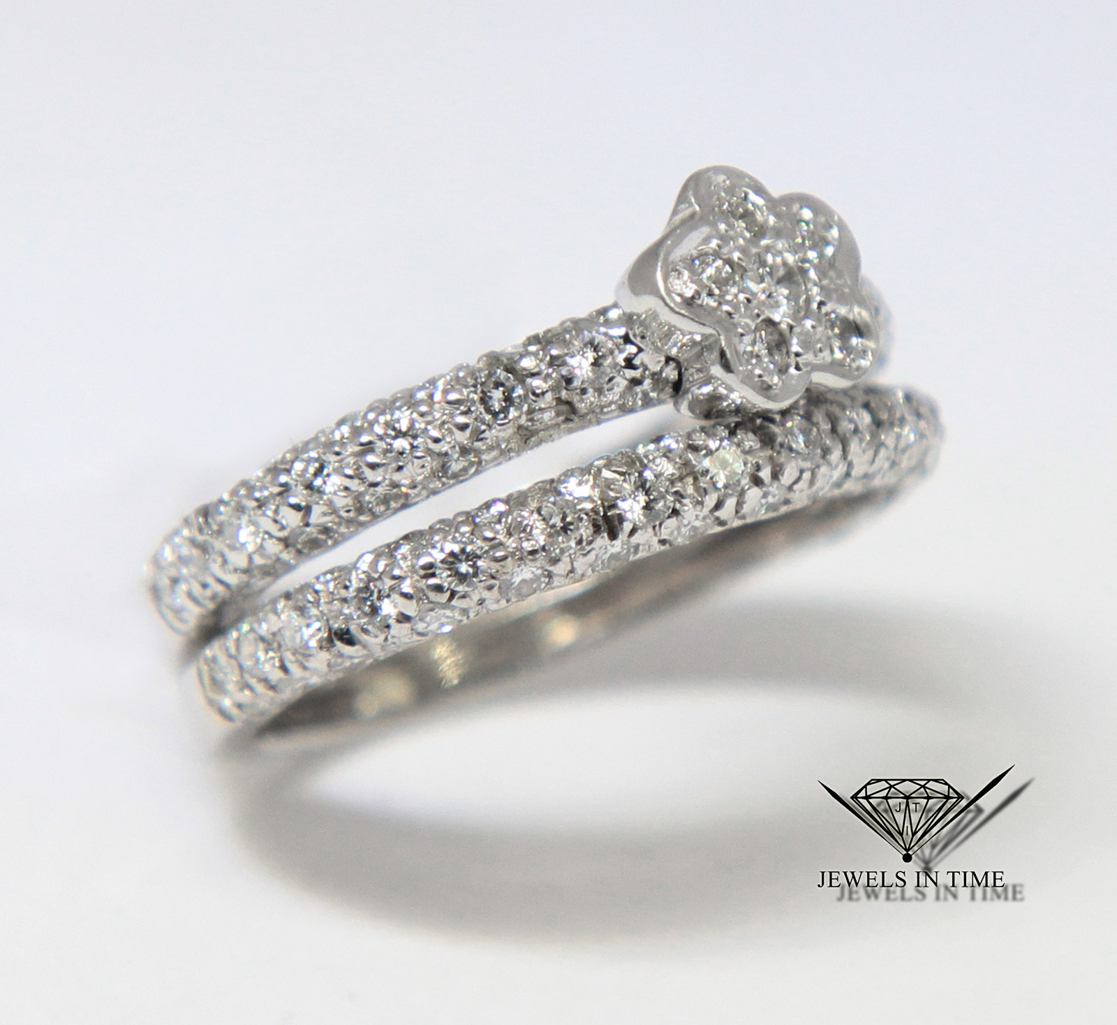 0.90 Carat Pave Diamond & 14k White Gold Ring Size 5.5