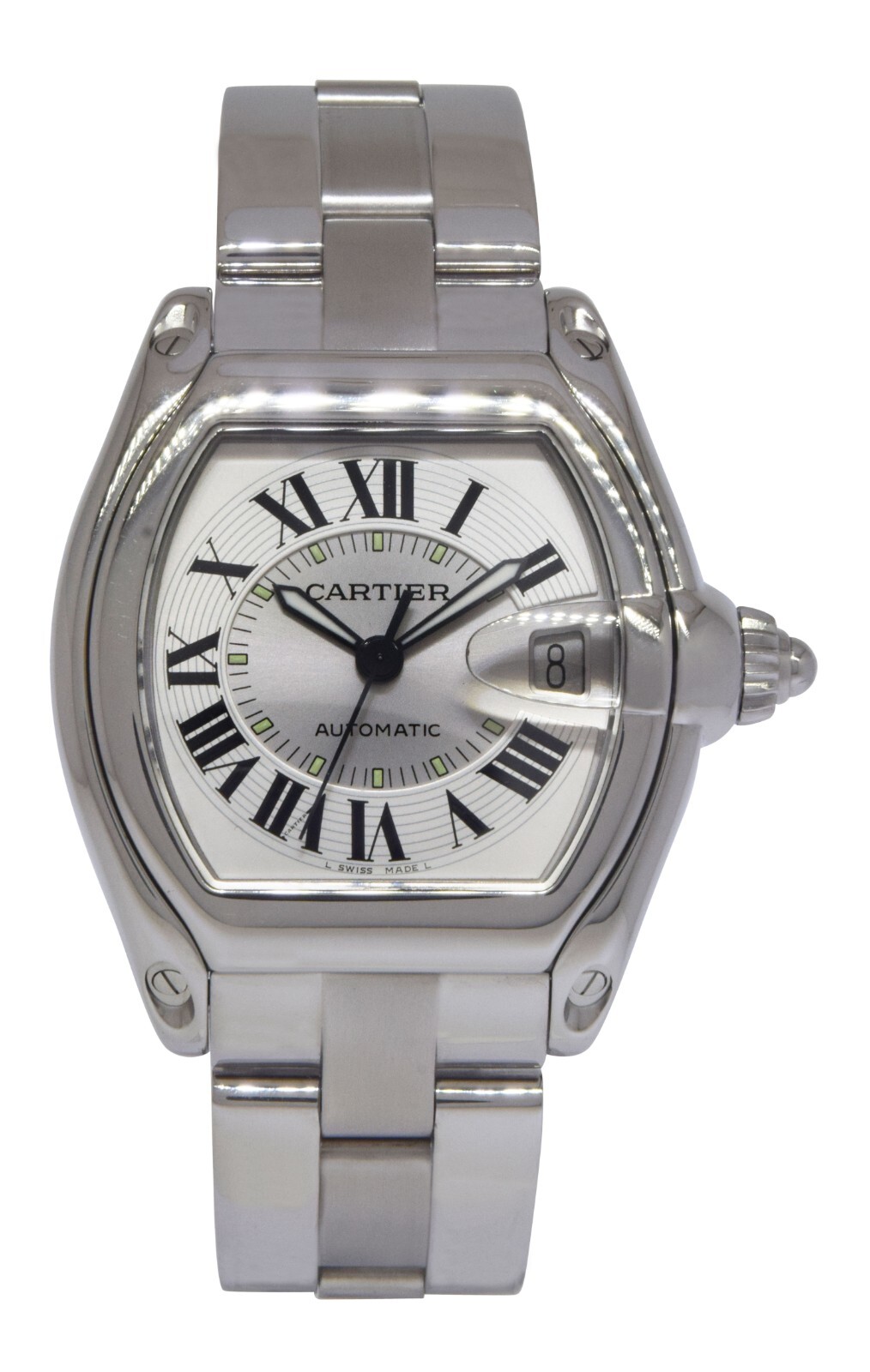 Cartier Roadster Stainless Steel Silver Roman Dial Mens Automatic Watch 2510