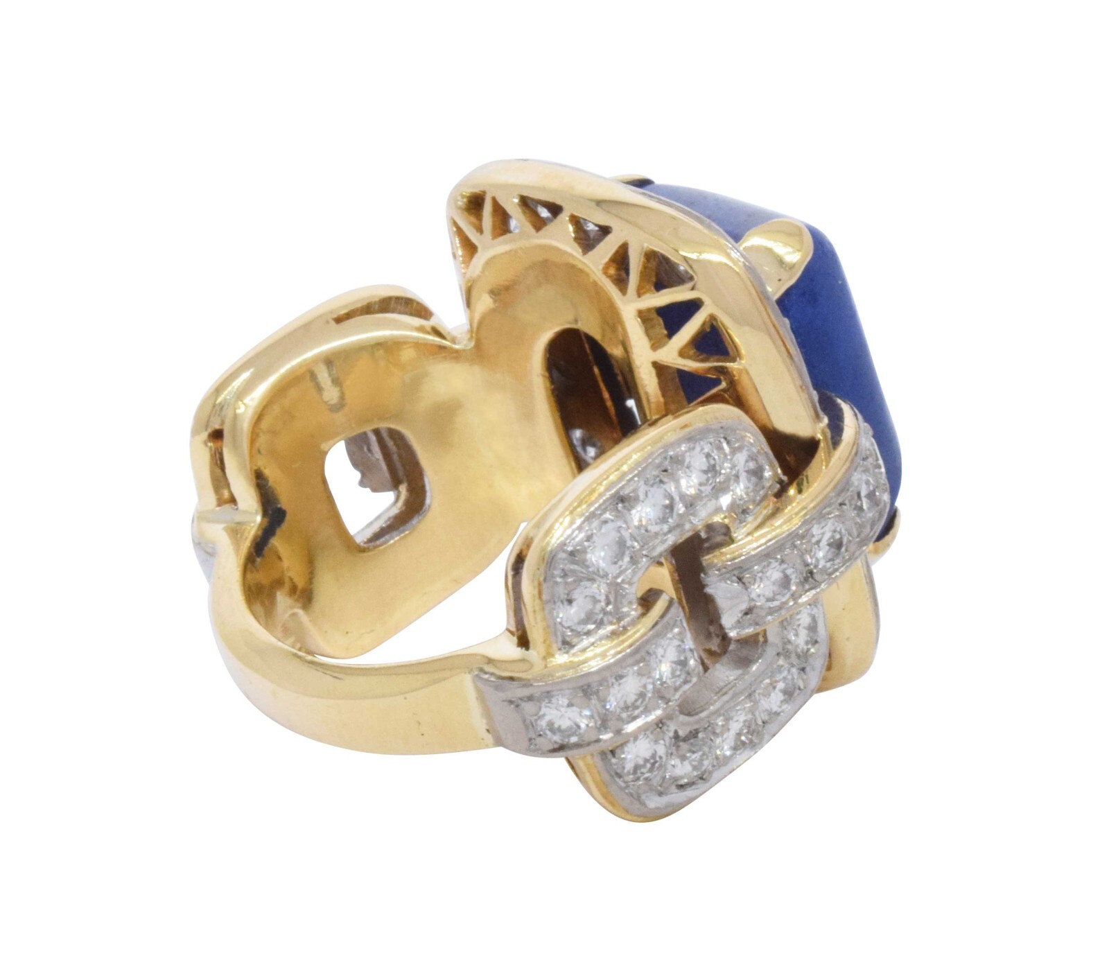 18k Yellow Gold Rectangular Sodalite & Ring 3.25ct Diamond Ring Size 5.75