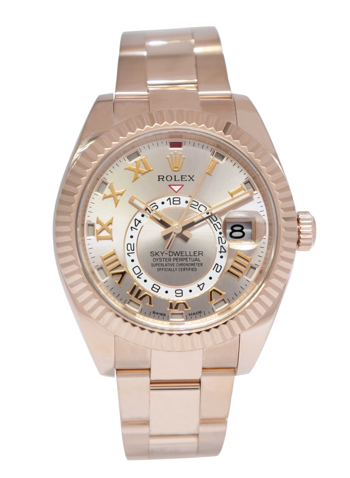 Rolex Sky-Dweller 18k Everose Gold Sundust Roman Dial 42mm Watch 326935