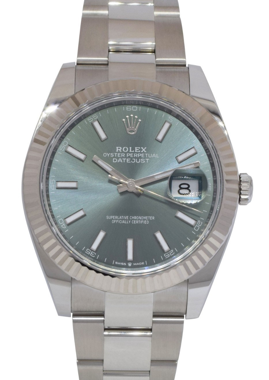 NEW Rolex Datejust 41 Steel & 18k WG Bezel Mint Green Dial Watch B/P '25 126334