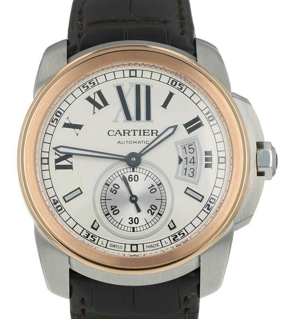 Cartier Calibre Steel & 18k Rose Gold Silver Dial 42mm Watch W7100039 3299