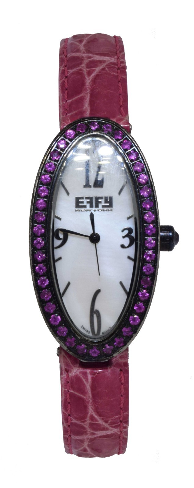Effy Pink Sapphire Steel PVD MOP Ladies Quartz Watch on Leather Strap