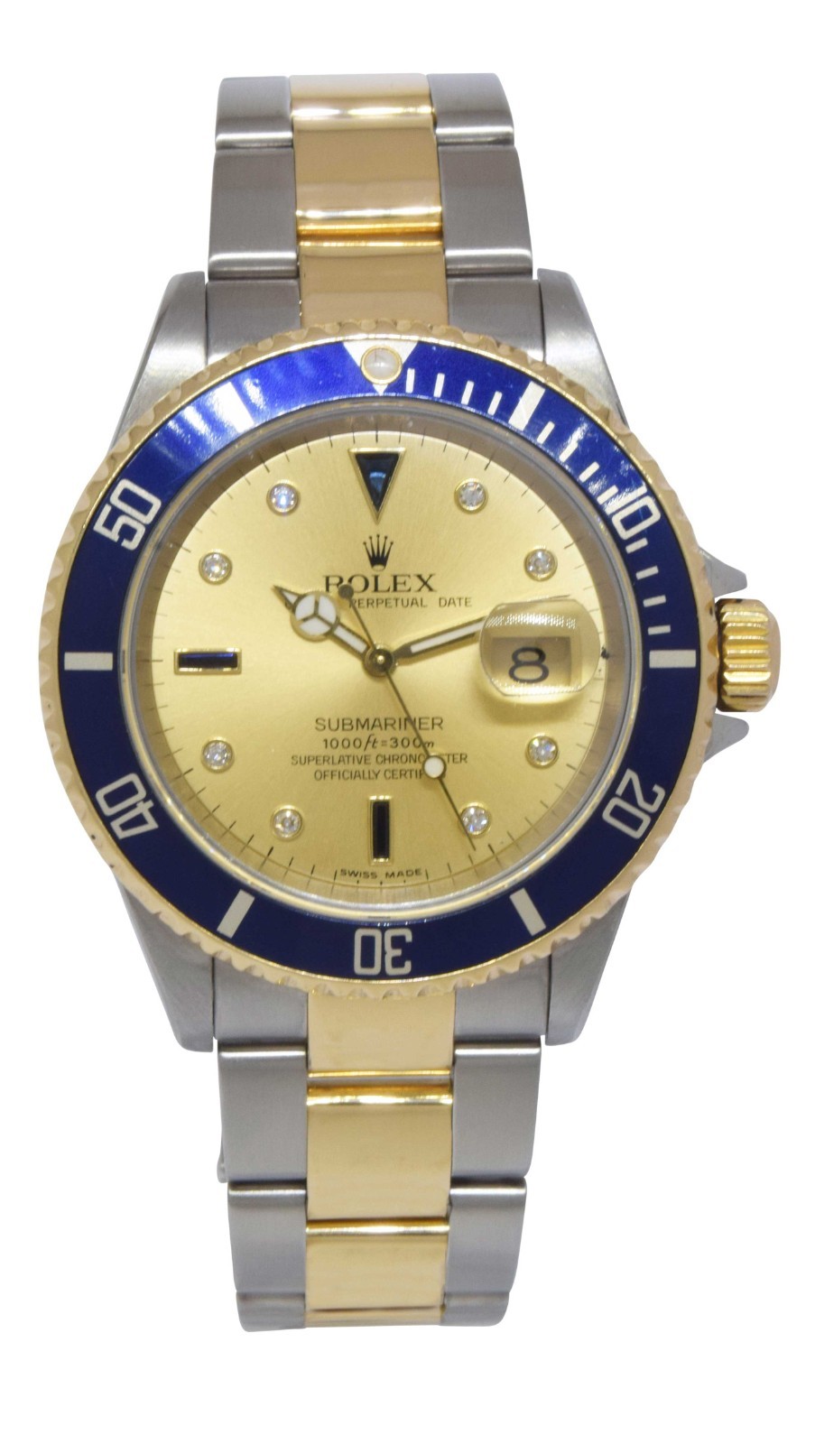 Rolex Submariner 18k Yellow Gold/Steel Serti Diamond 40mm Watch +Papers D 16613