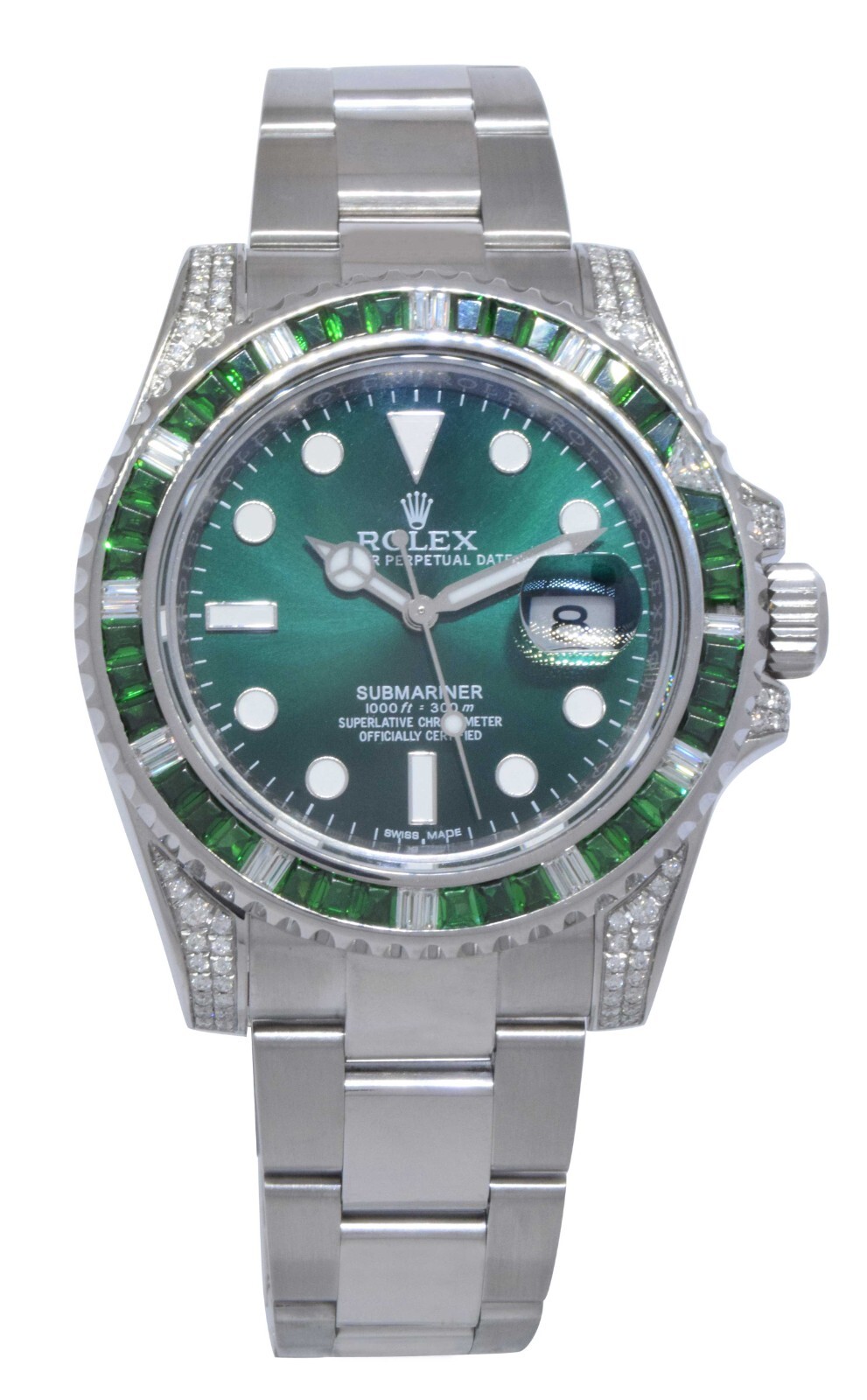 Rolex Submariner Date Steel Green Stones & Diamond 40mm Watch 116610
