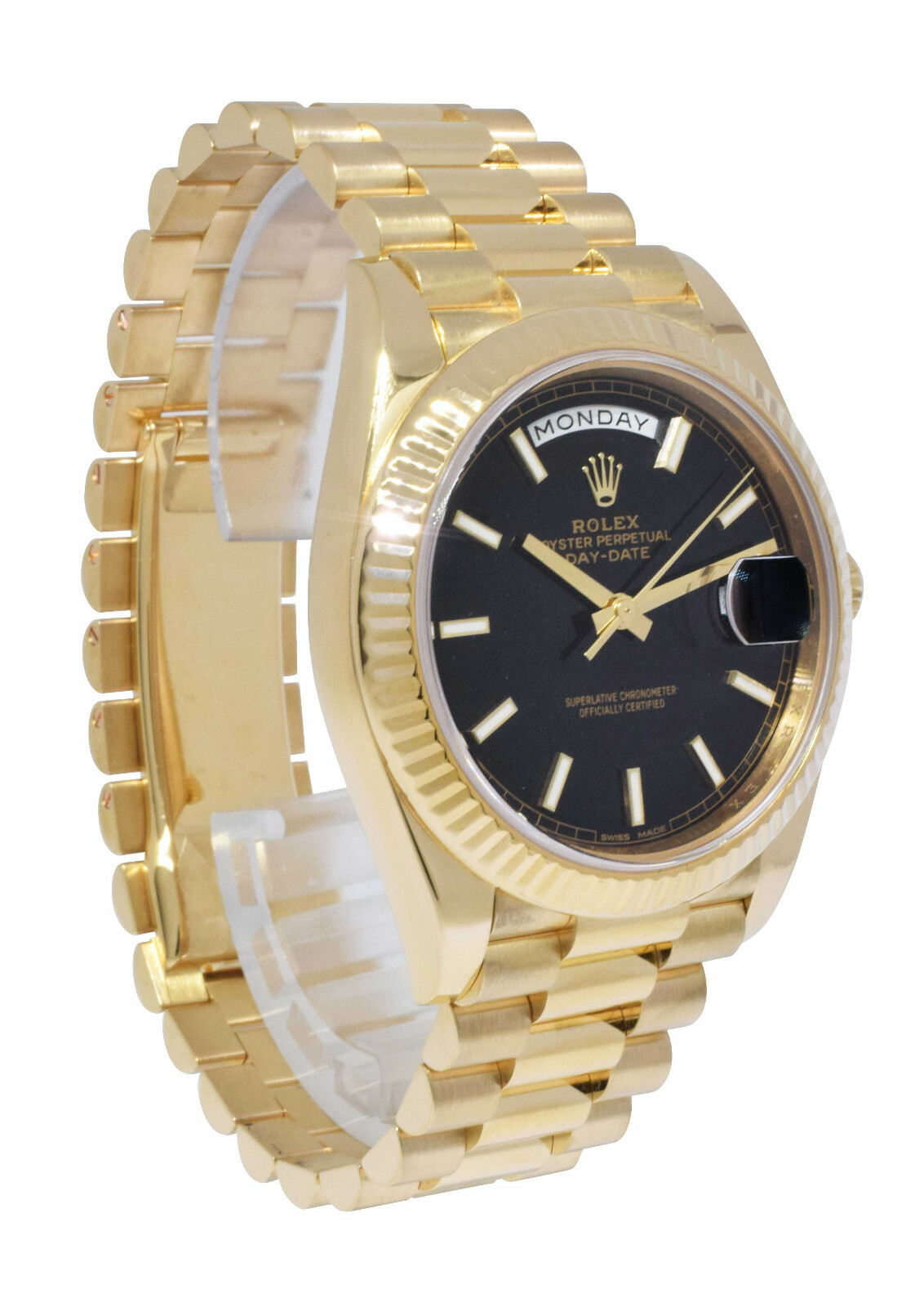 Rolex Day-Date 40 President 18k Yellow Gold Black Motif Dial Watch B/P  228238