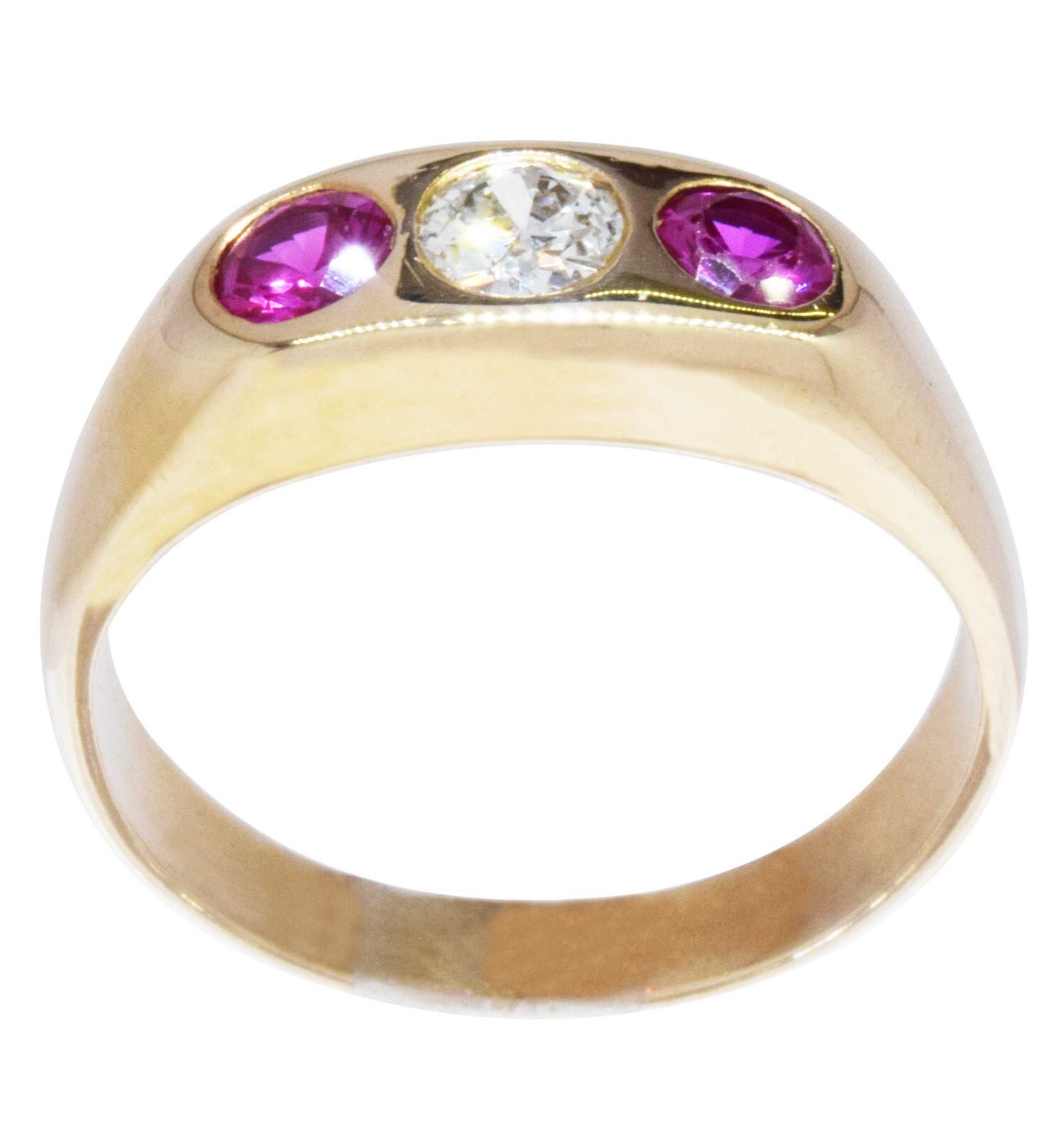 14K Yellow Gold Round Mine Cut Diamond & Ruby Ring Size 10