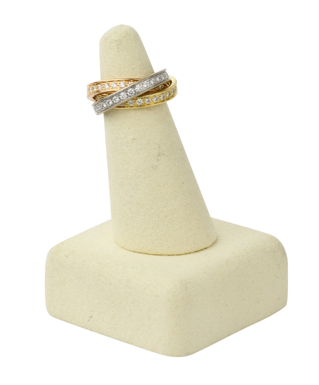 Cartier Trinity Pave Diamond Tri-Color 18k White Yellow & Rose Gold Ring Size 49