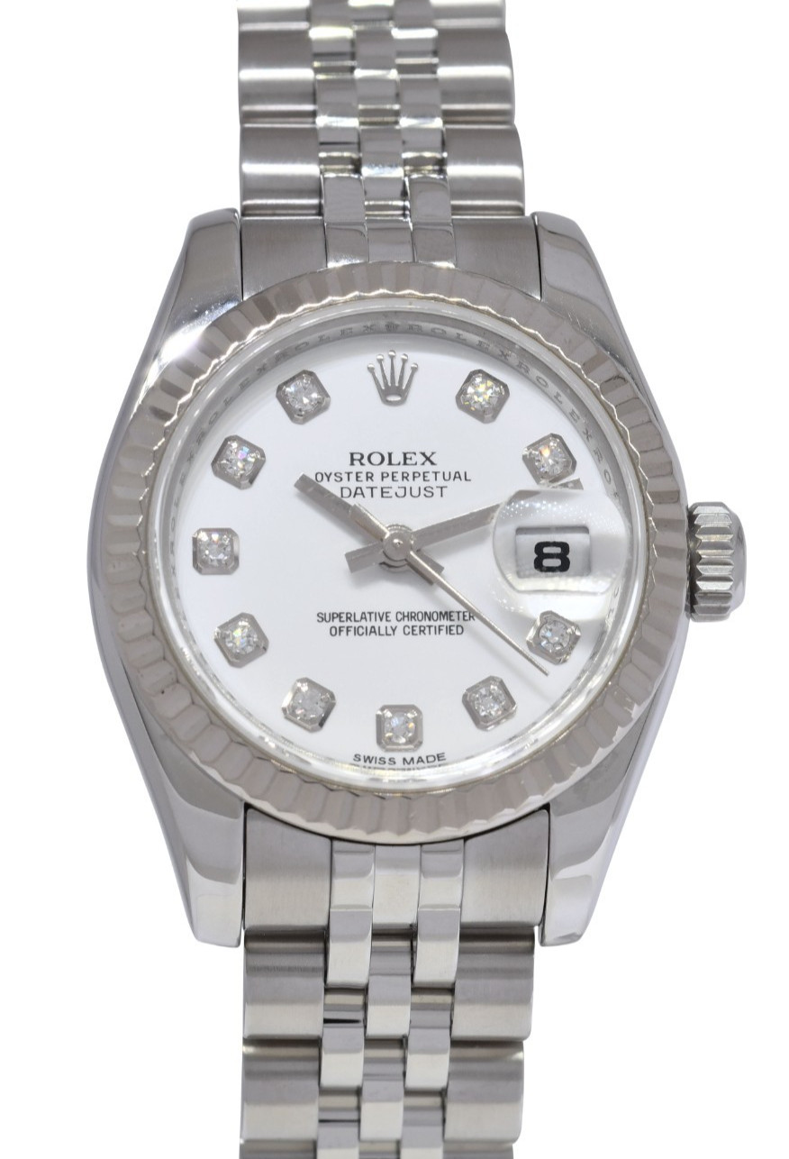 Rolex Datejust Steel/18k Gold Bezel White Diamond Dial 26mm Watch G 179174